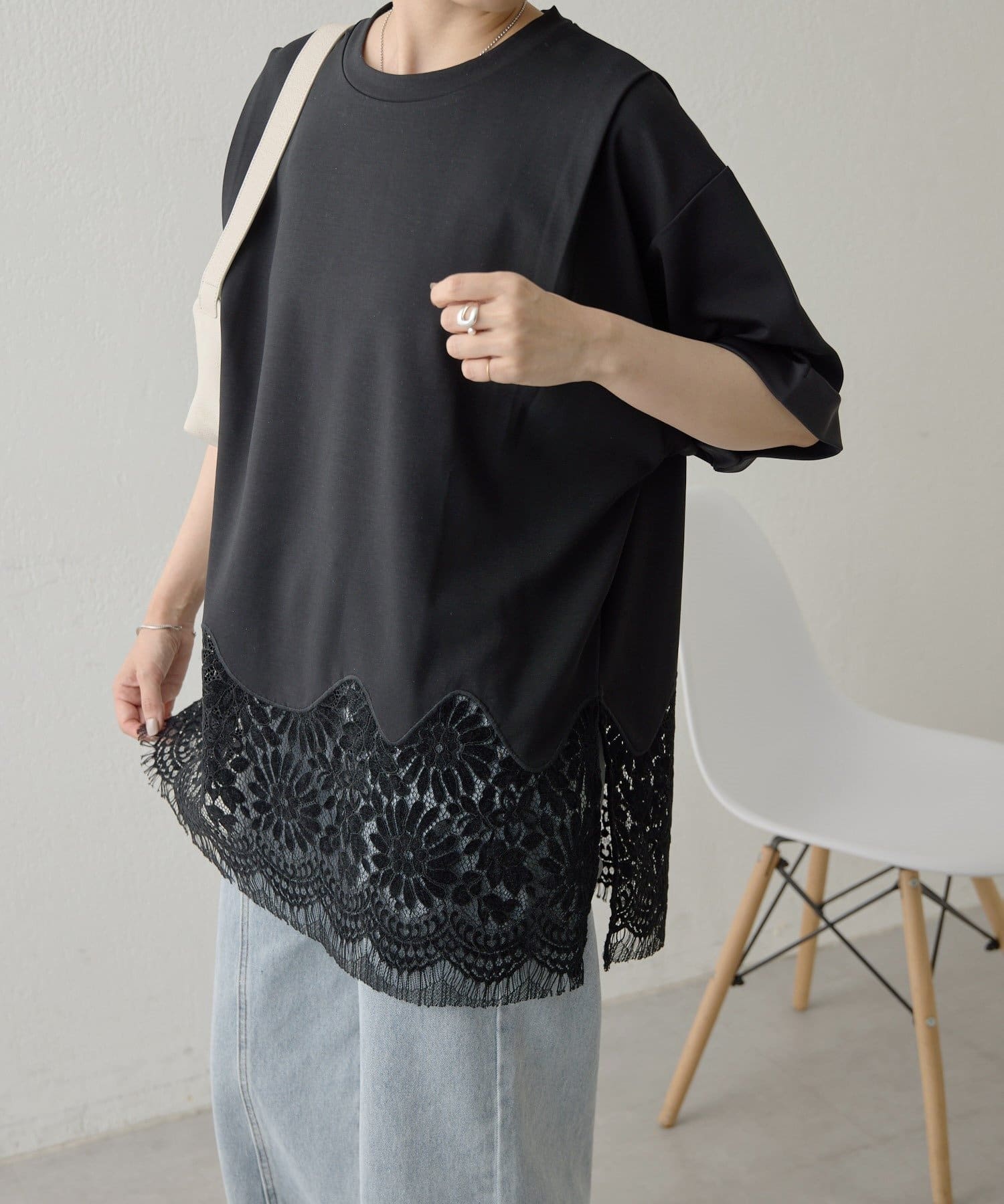 ear PAPILLONNER(イア パピヨネ) 《接触冷感/体型カバー/透け感/リラックス》裾レーストップス【SUM1 STYLE(スミスタイル)】