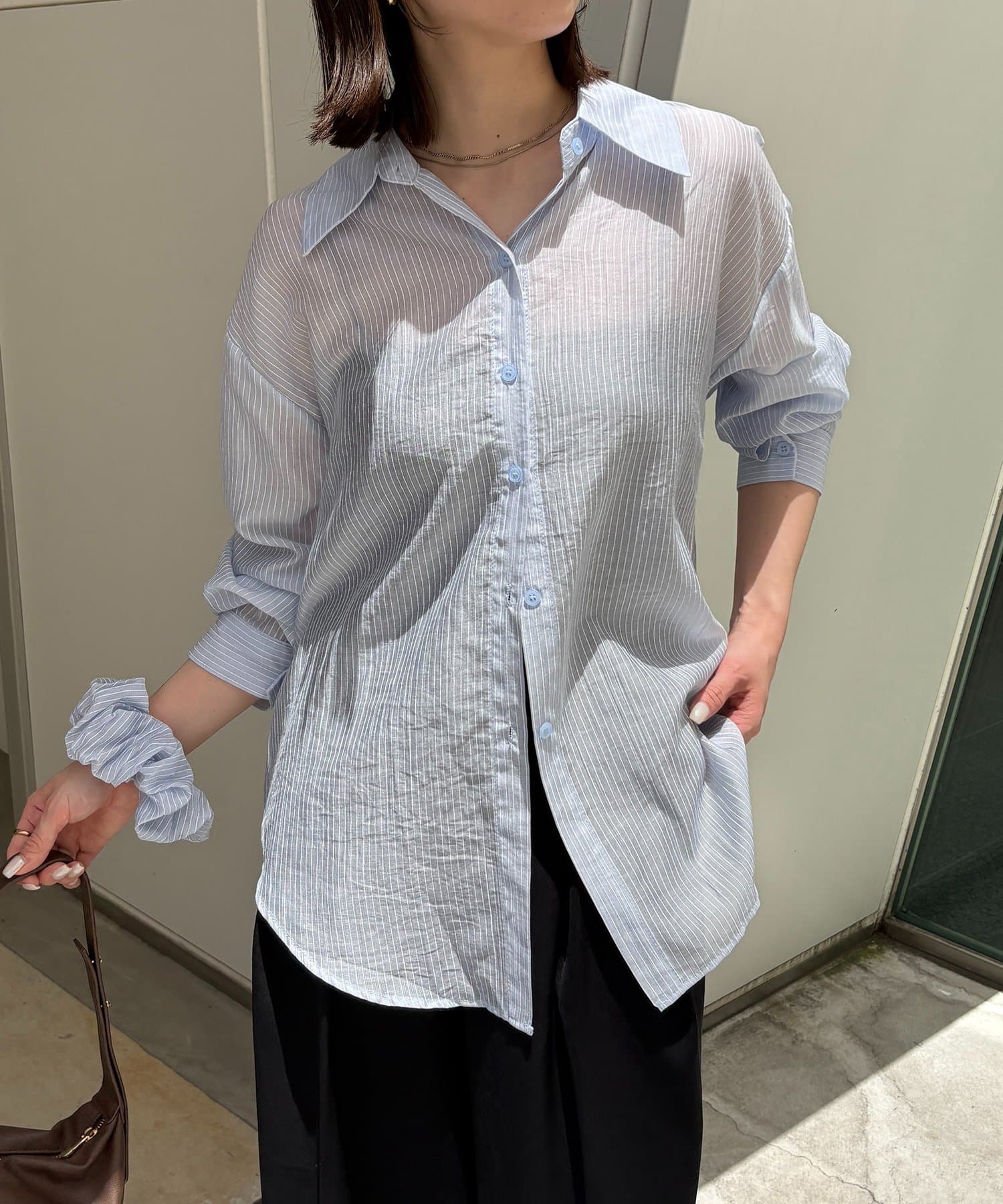 Thevon.(ゼヴォン) シアーストライプシャツ×シュシュセット