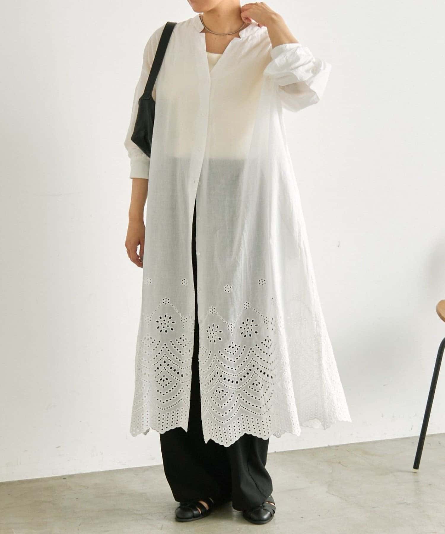 ear PAPILLONNER(イア パピヨネ) 《綿100％/透け感/レース/前開き可》カットワーク刺しゅうワンピース【SUM1 STYLE(スミスタイル)】