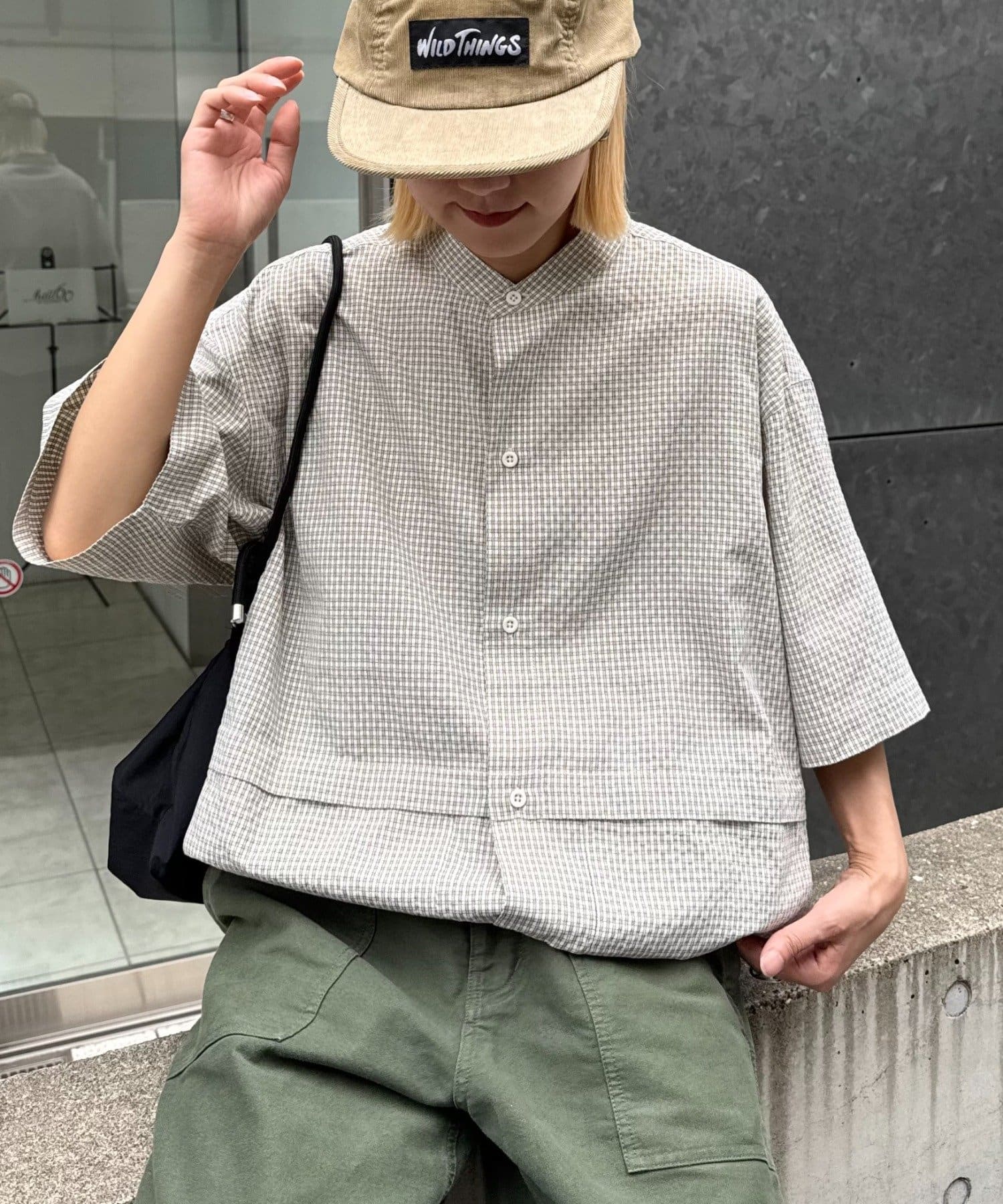CIAOPANIC TYPY(チャオパニックティピー) ノーカラービッグポケットチェックシャツ