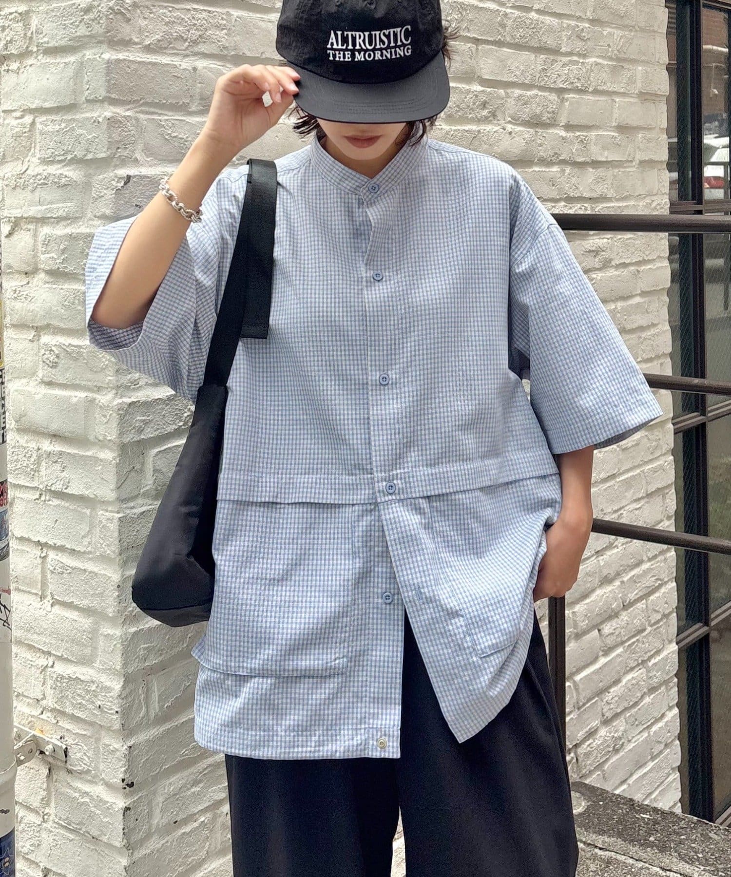 CIAOPANIC TYPY(チャオパニックティピー) ノーカラービッグポケットチェックシャツ
