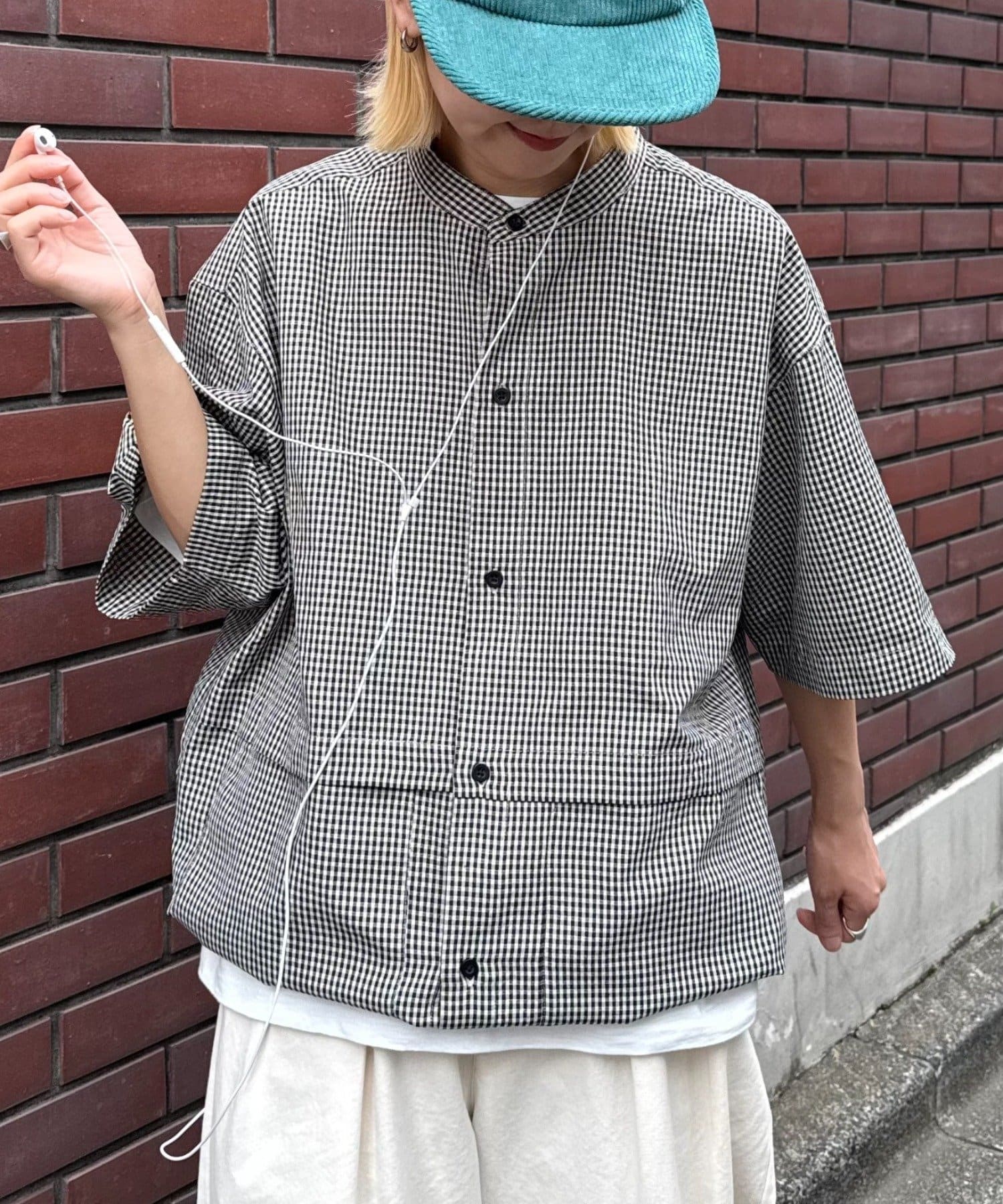 CIAOPANIC TYPY(チャオパニックティピー) ノーカラービッグポケットチェックシャツ