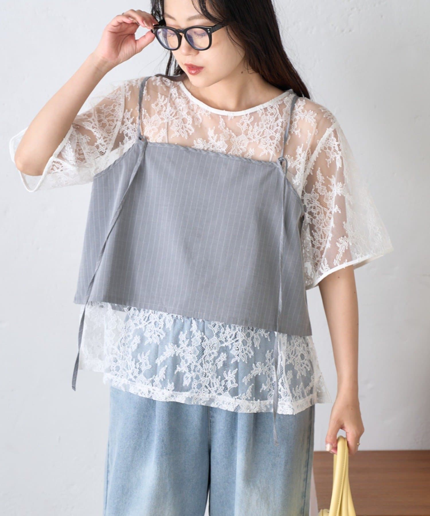 CIAOPANIC TYPY(チャオパニックティピー) ビスチェ付きレースブラウスTee