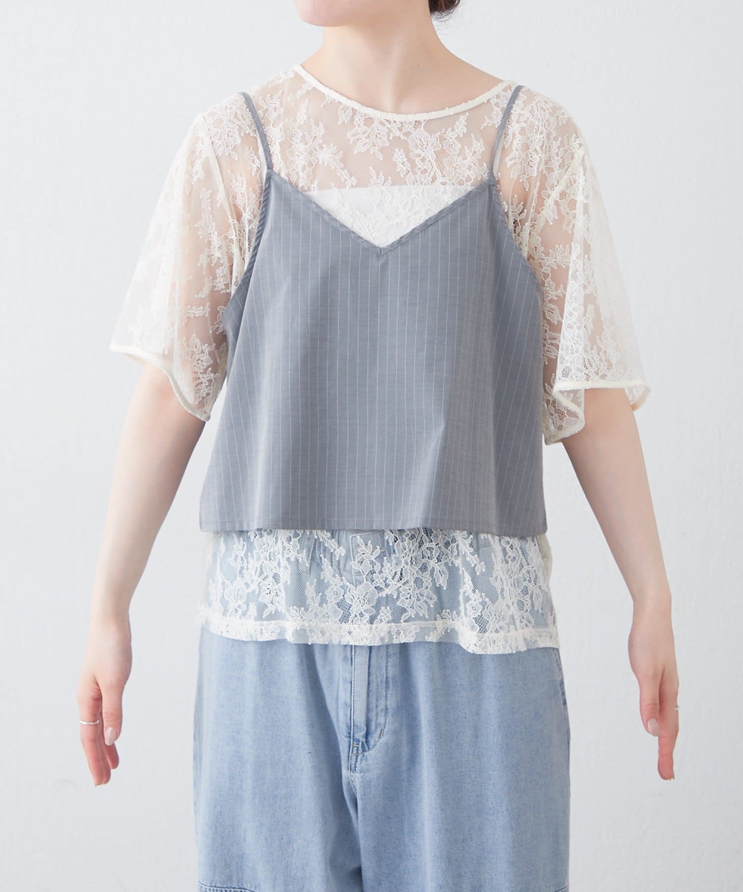 CIAOPANIC TYPY(チャオパニックティピー) ビスチェ付きレースブラウスTee