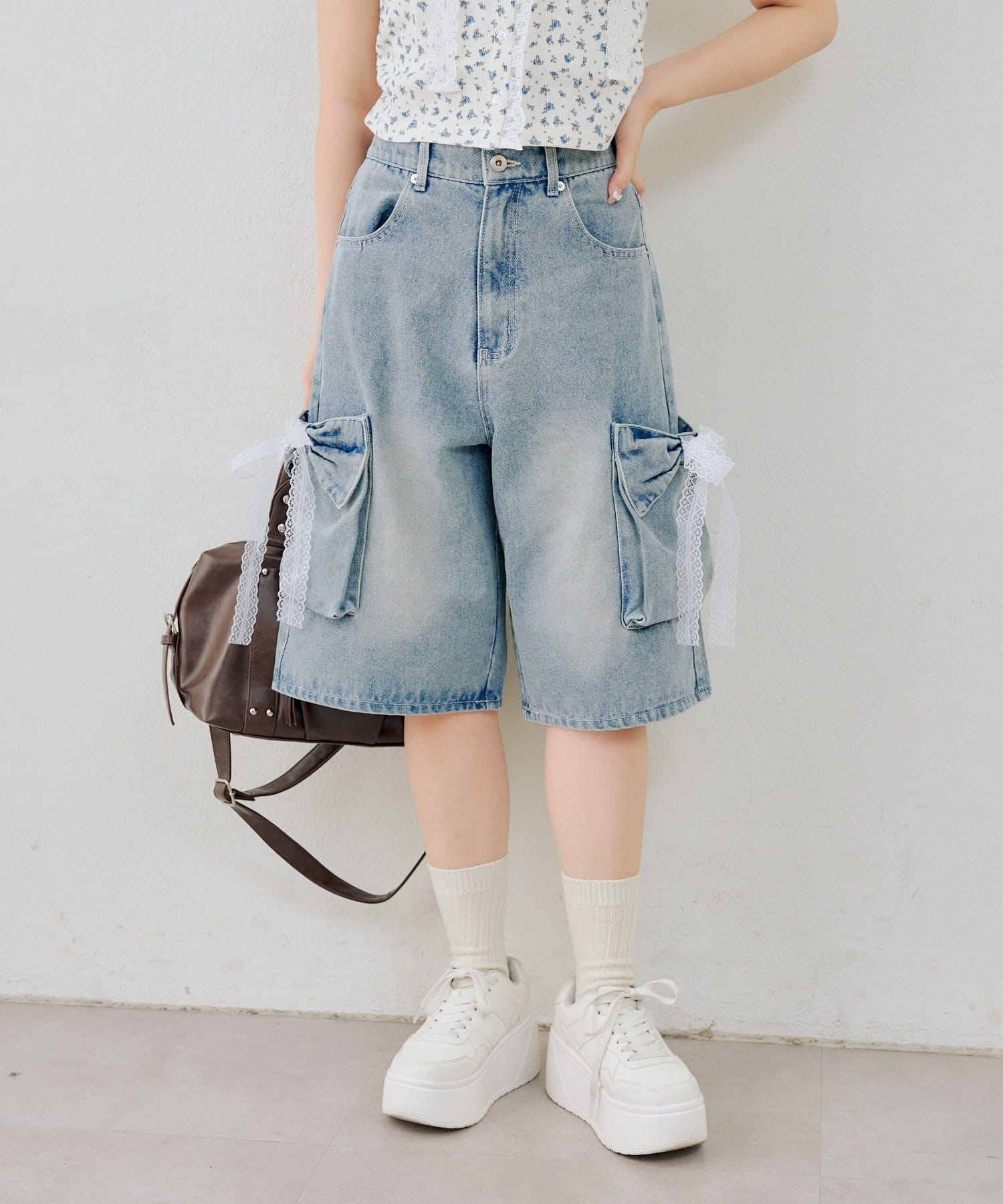 NICE CLAUP / OLIVE des OLIVE OUTLET(ナイスクラップ  / オリーブ デ オリーブ アウトレット) 【continuer】リボンカーゴハーフデニム