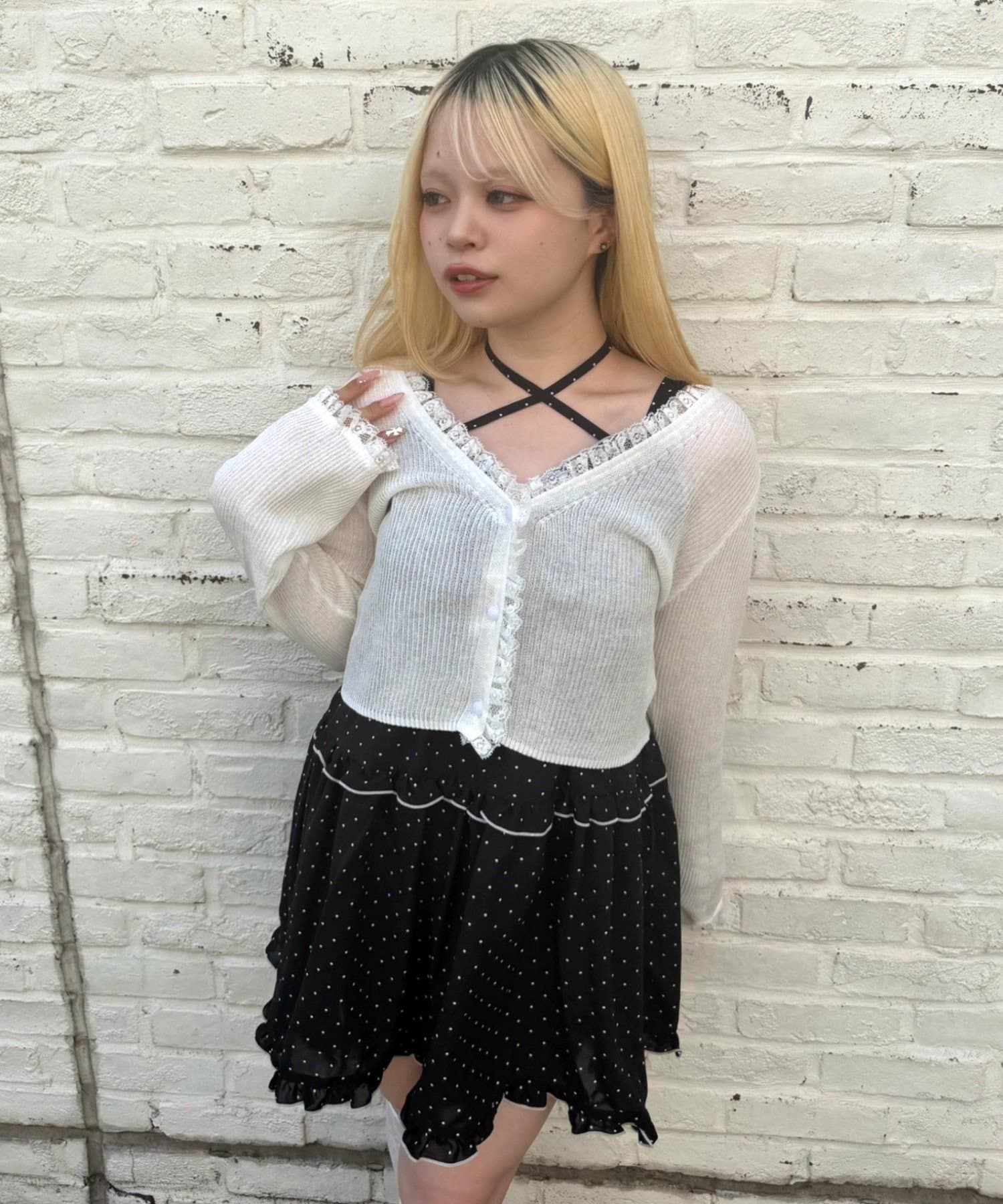 NICE CLAUP / OLIVE des OLIVE OUTLET(ナイスクラップ  / オリーブ デ オリーブ アウトレット) 【ANOTHER BRANCH】日焼け対策にも◎シアーリブレース付Vカーディガン