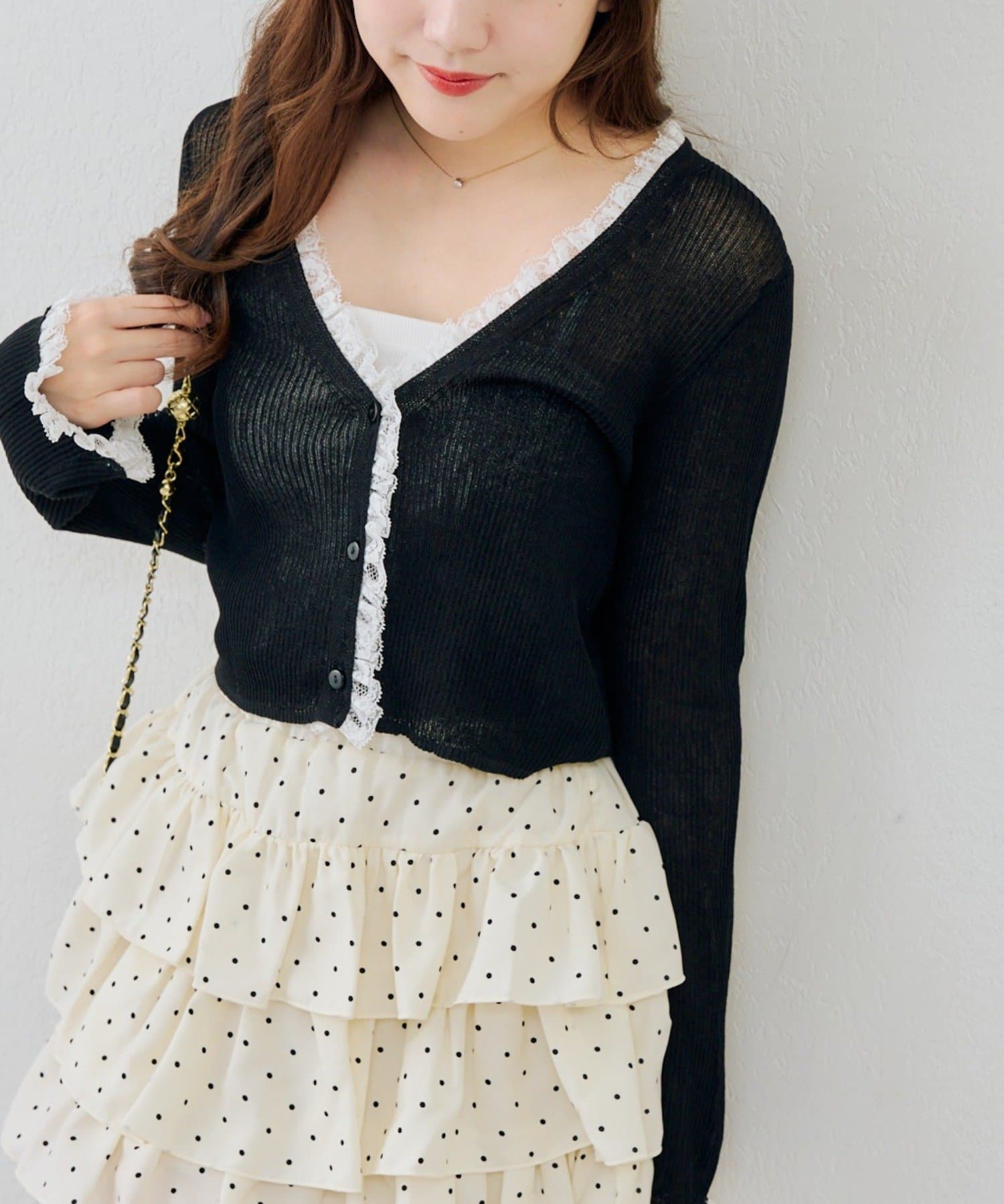 NICE CLAUP / OLIVE des OLIVE OUTLET(ナイスクラップ  / オリーブ デ オリーブ アウトレット) 【ANOTHER BRANCH】日焼け対策にも◎シアーリブレース付Vカーディガン