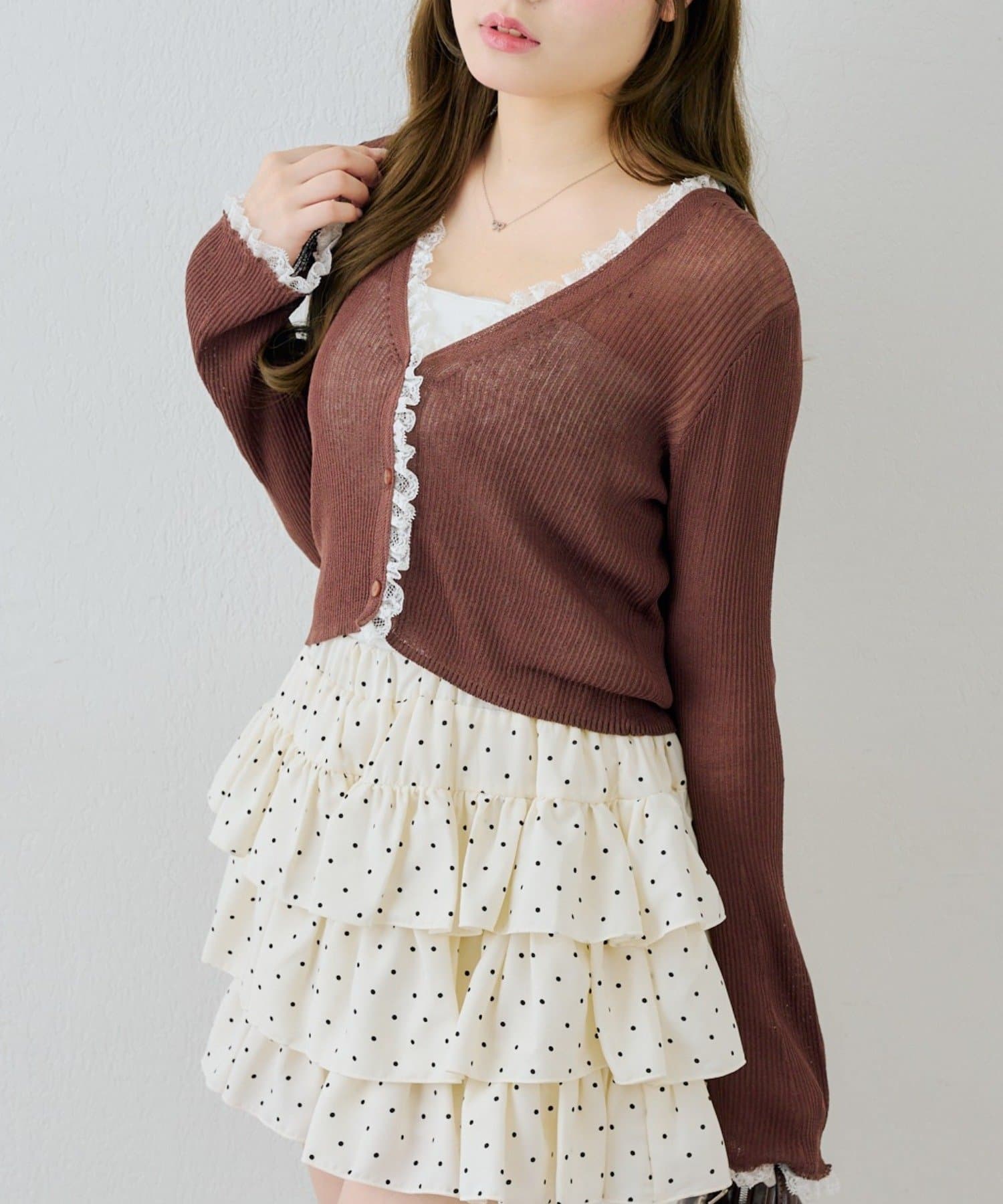 NICE CLAUP / OLIVE des OLIVE OUTLET(ナイスクラップ  / オリーブ デ オリーブ アウトレット) 【ANOTHER BRANCH】日焼け対策にも◎シアーリブレース付Vカーディガン