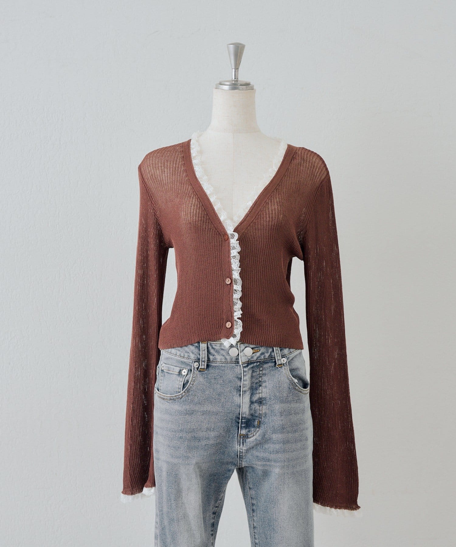 NICE CLAUP / OLIVE des OLIVE OUTLET(ナイスクラップ  / オリーブ デ オリーブ アウトレット) 【ANOTHER BRANCH】日焼け対策にも◎シアーリブレース付Vカーディガン
