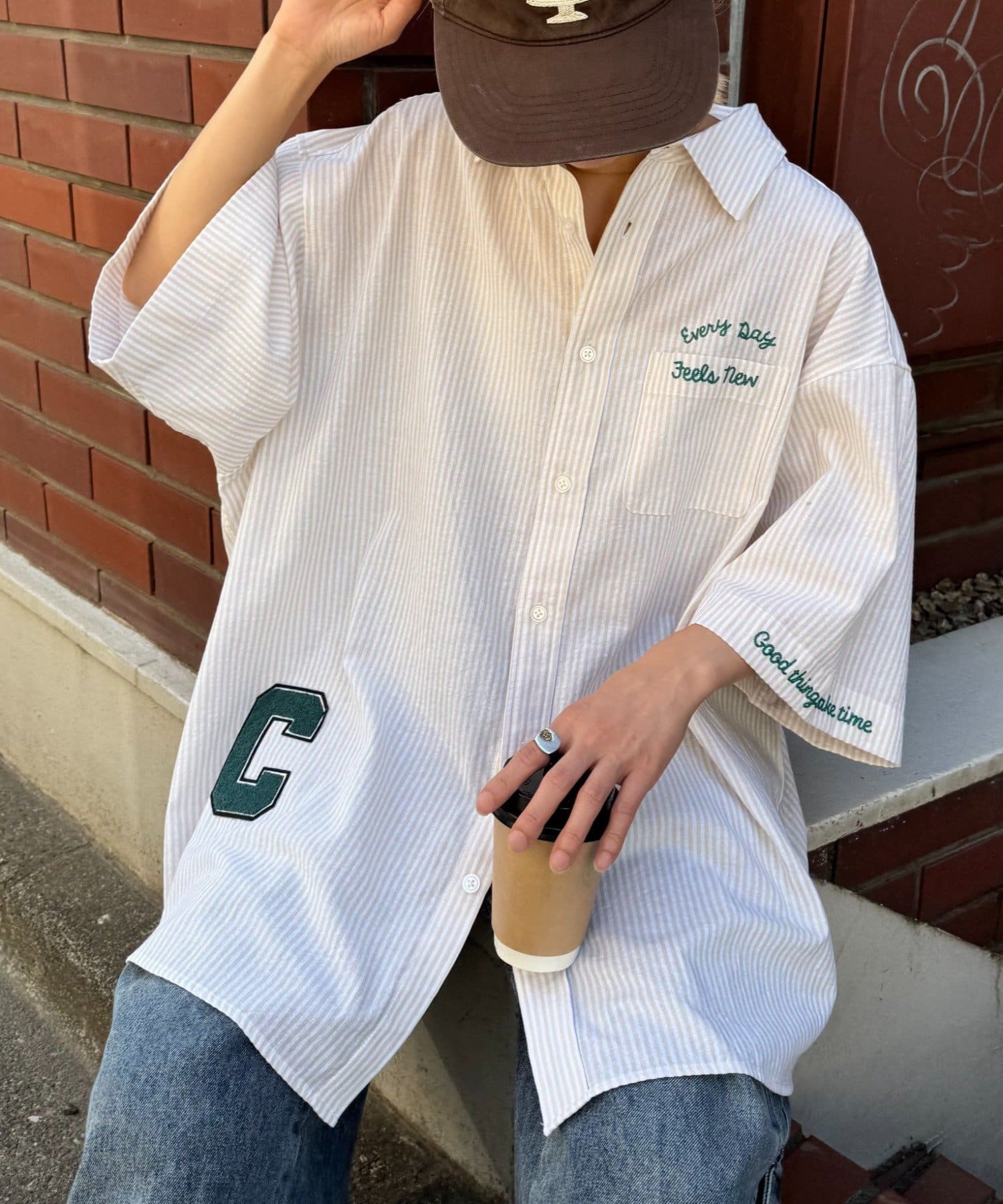 CIAOPANIC TYPY(チャオパニックティピー) 【UNISEX】ストライプ柄刺繍オーバーシャツ