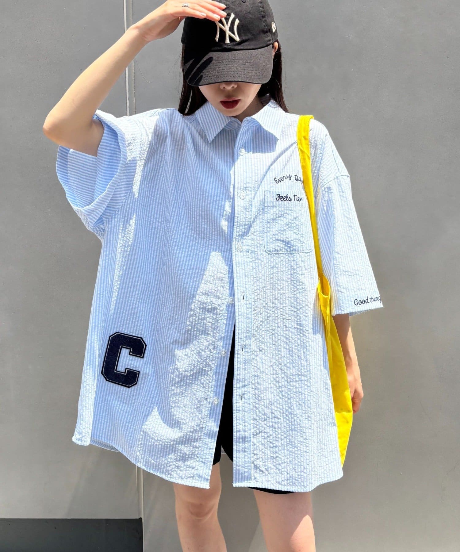CIAOPANIC TYPY(チャオパニックティピー) 【UNISEX】ストライプ柄刺繍オーバーシャツ