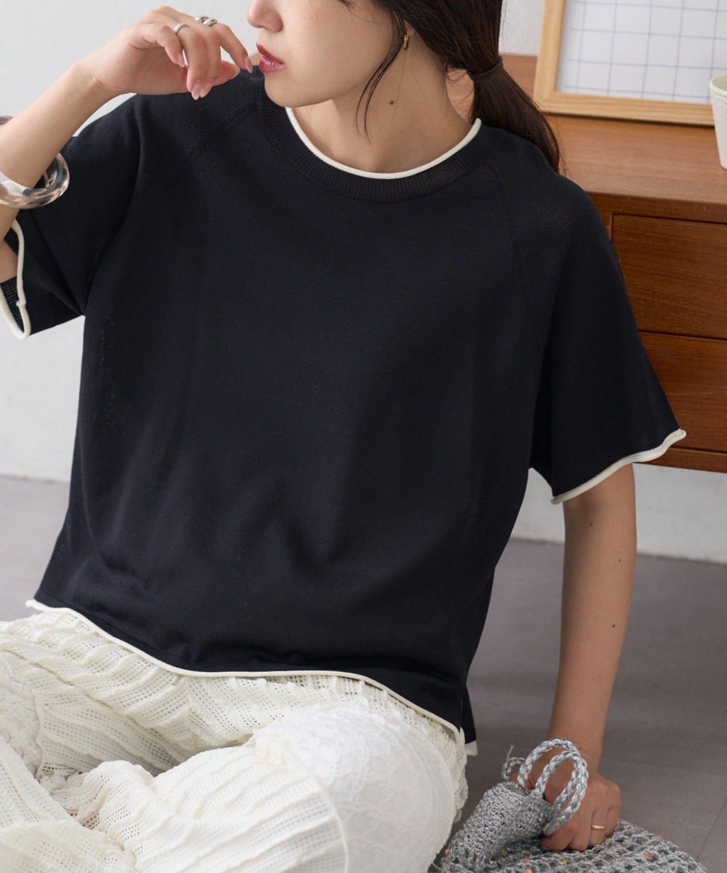 CIAOPANIC TYPY(チャオパニックティピー) 【接触冷感】配色ラグラン半袖ニットTee