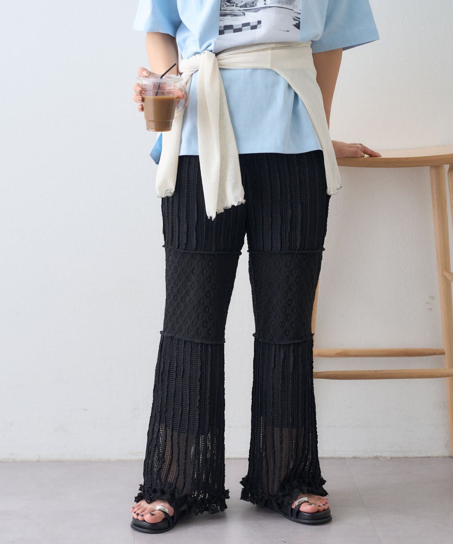 CIAOPANIC TYPY(チャオパニックティピー) 裾フリル切替メッシュレースフレアパンツ