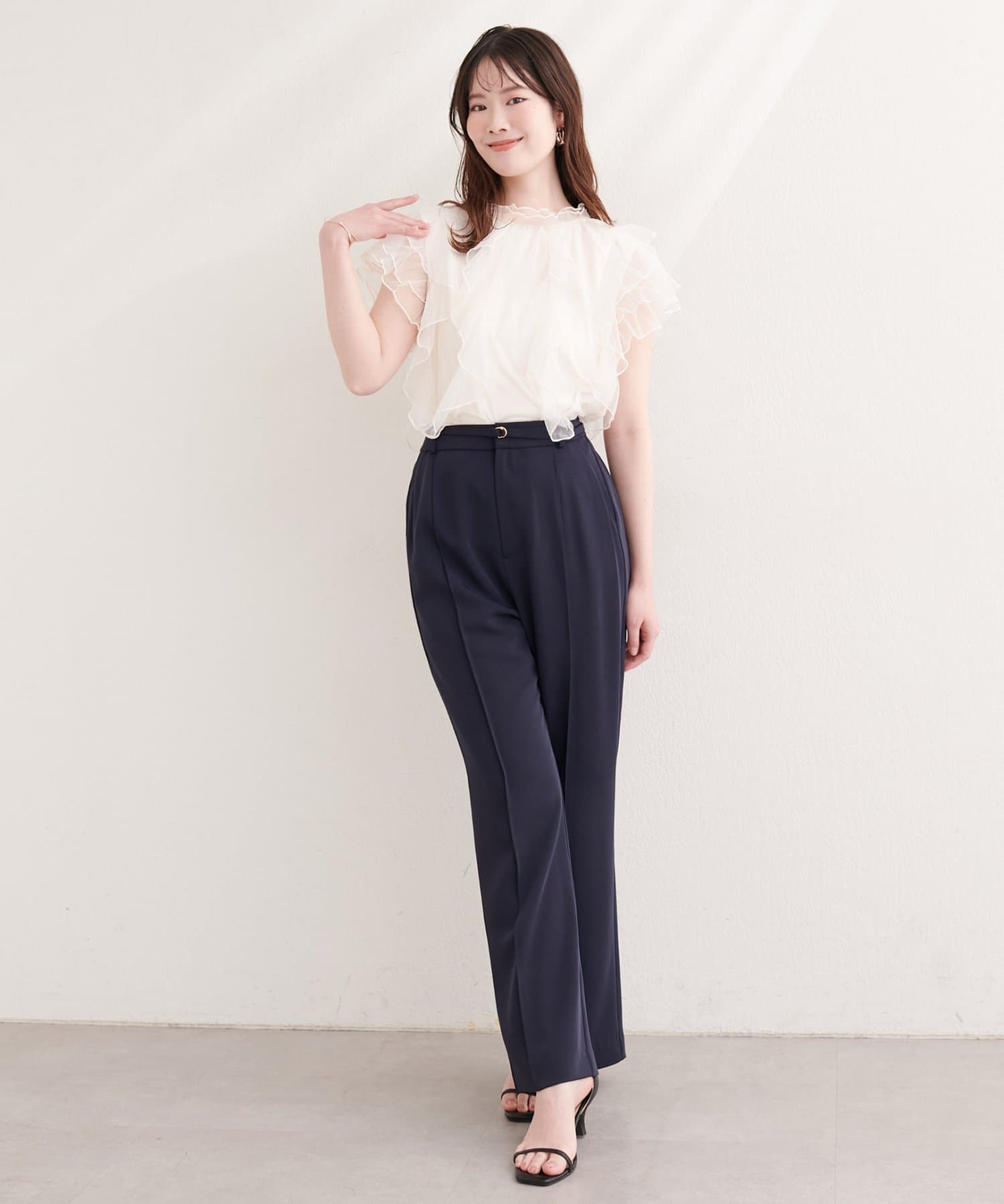 natural couture(ナチュラルクチュール) 〈osono〉美シルエットハイウエストベルト付きパンツ