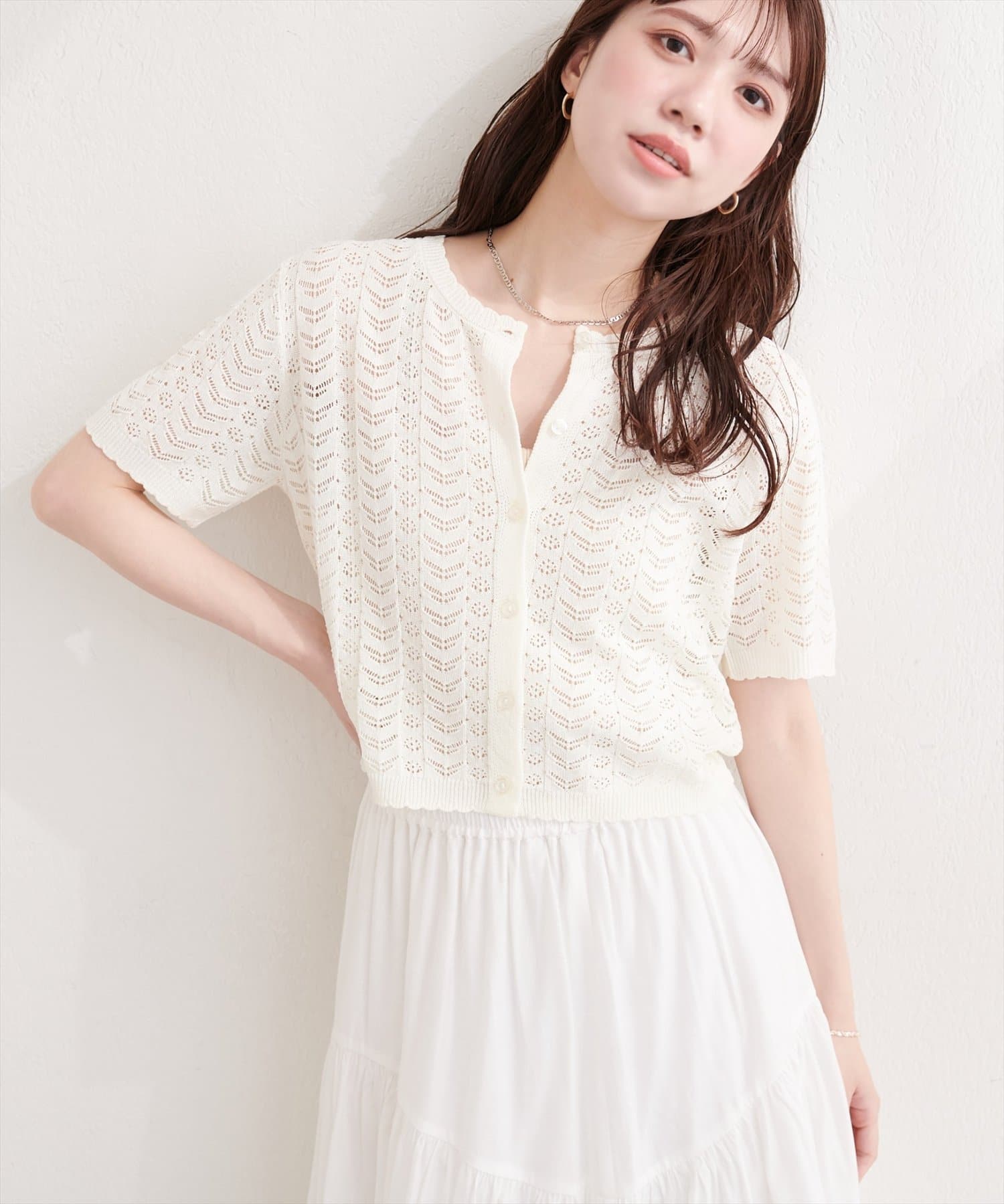 natural couture(ナチュラルクチュール) 透かし編みニットカーディガン