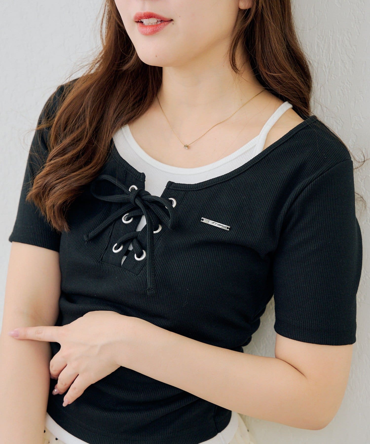 NICE CLAUP / OLIVE des OLIVE OUTLET(ナイスクラップ  / オリーブ デ オリーブ アウトレット) 【ANOTHER BRANCH】レースアップレイヤード風プルオーバー