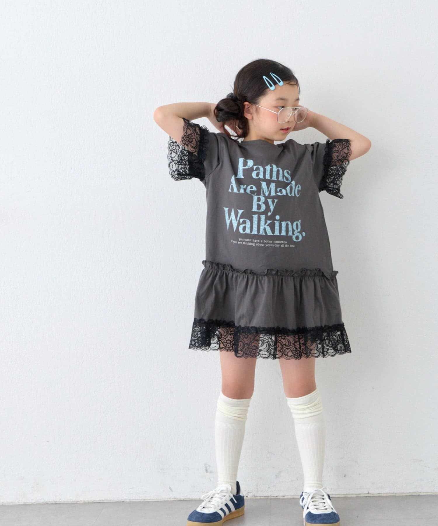 CIAOPANIC TYPY(チャオパニックティピー) 【KIDS】かすれロゴレースレイヤードミニワンピチュニック