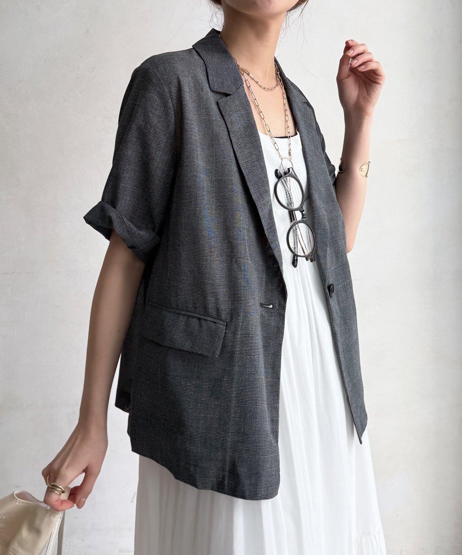 DOUDOU(ドゥドゥ) 【21日から10%OFFで予約スタート！】チェック半袖ジャケット