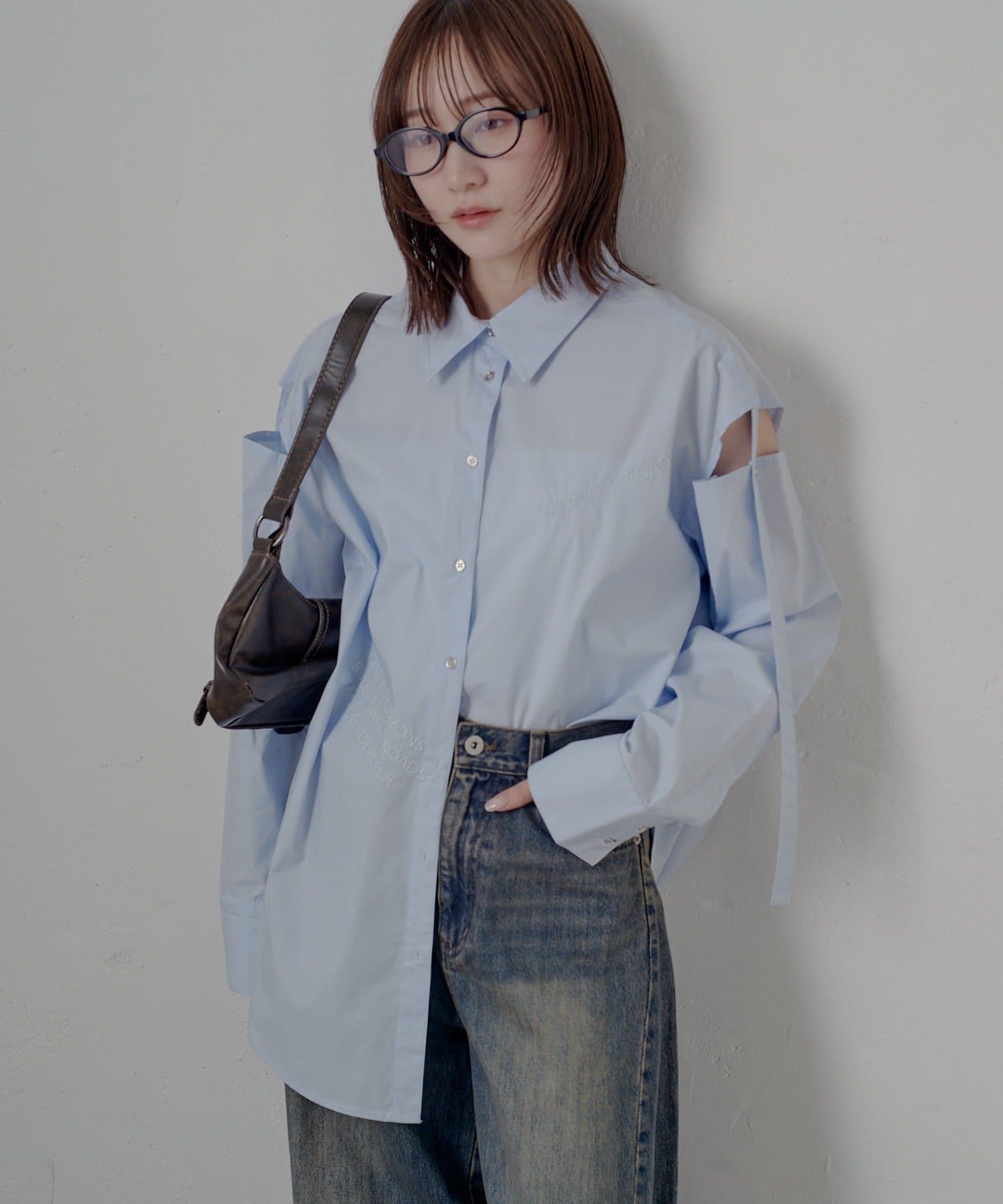 OUTLET(アウトレット) 【mline】肩あき刺繍ビッグシャツ