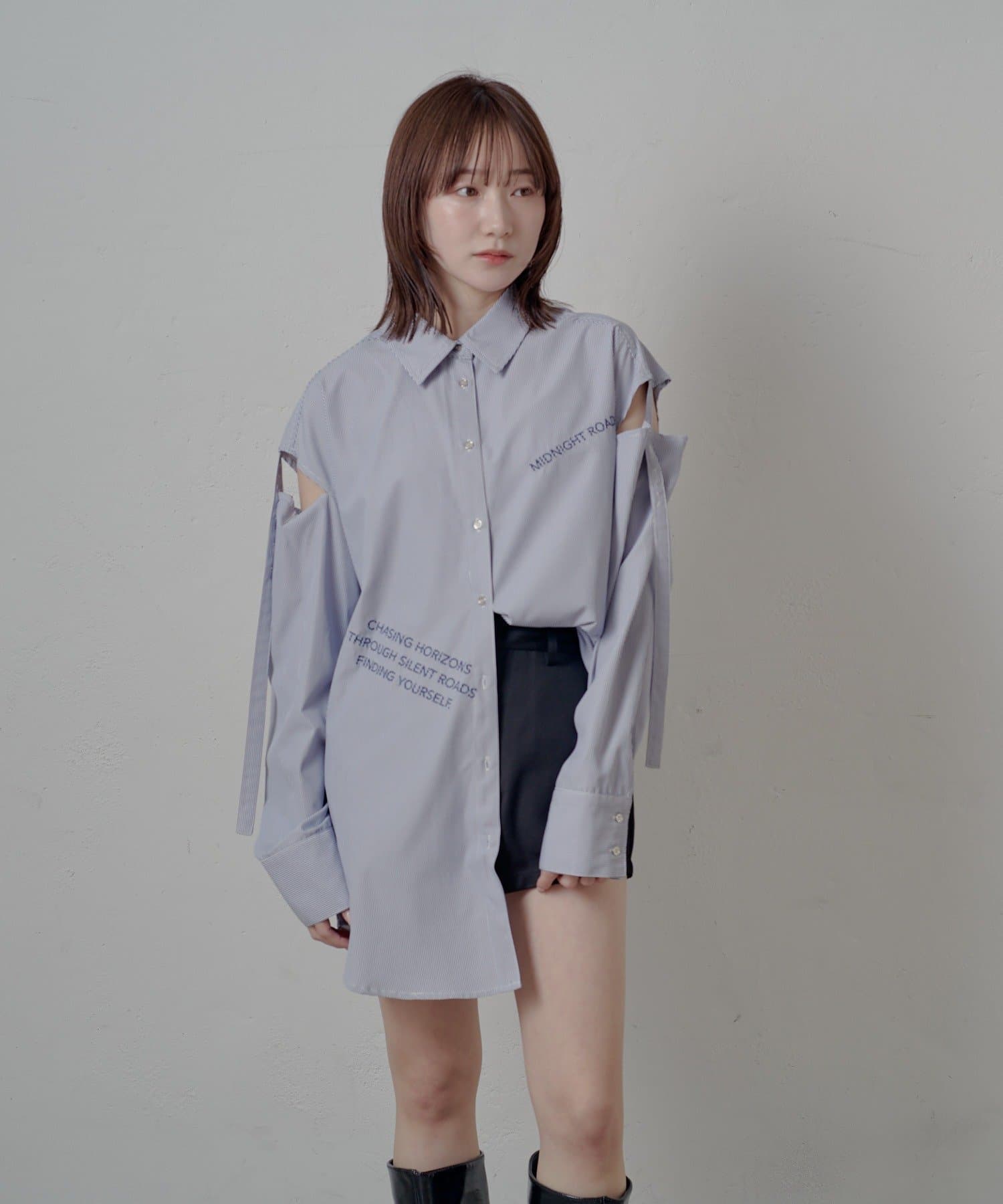 OUTLET(アウトレット) 【mline】肩あき刺繍ビッグシャツ