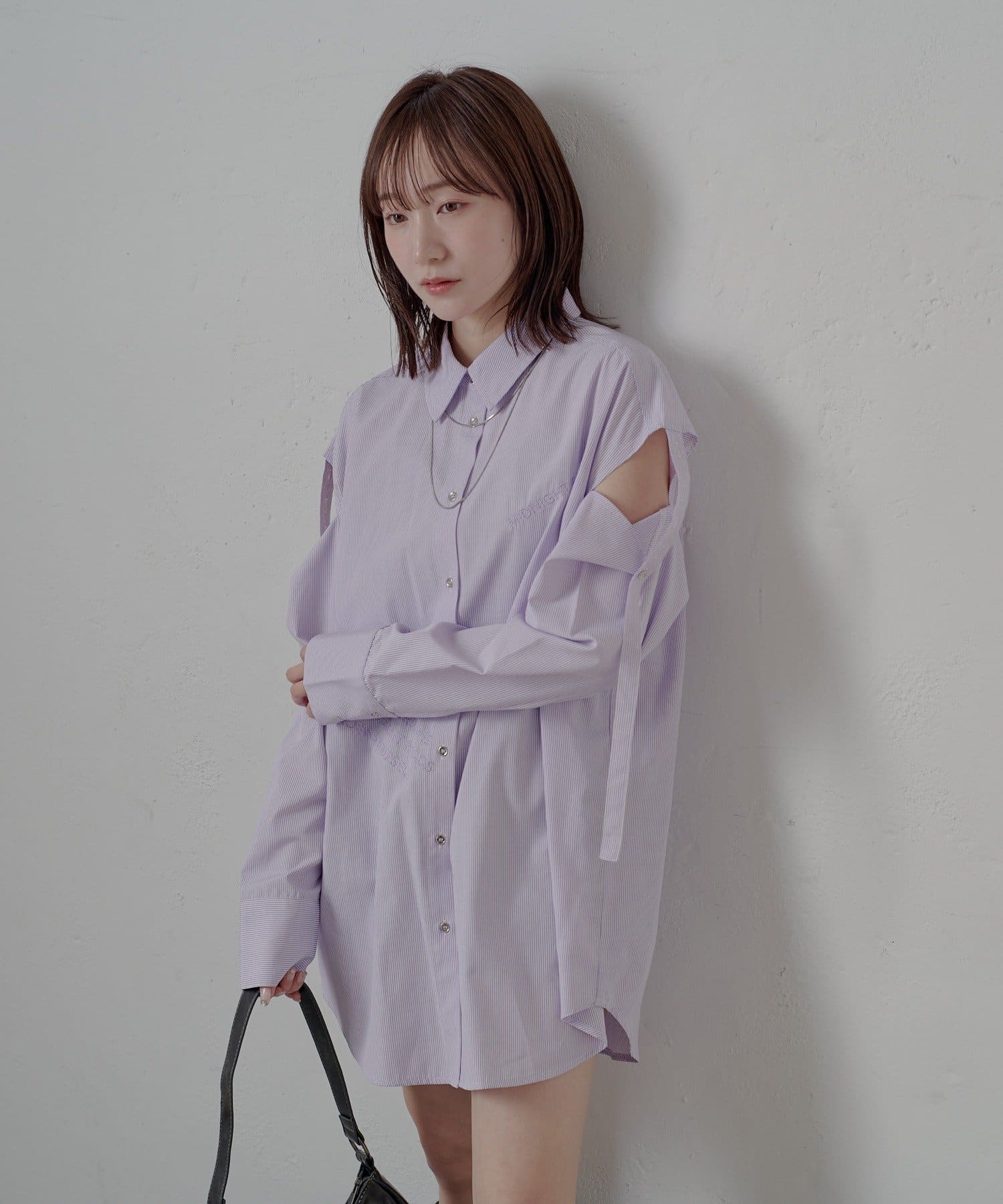OUTLET(アウトレット) 【mline】肩あき刺繍ビッグシャツ