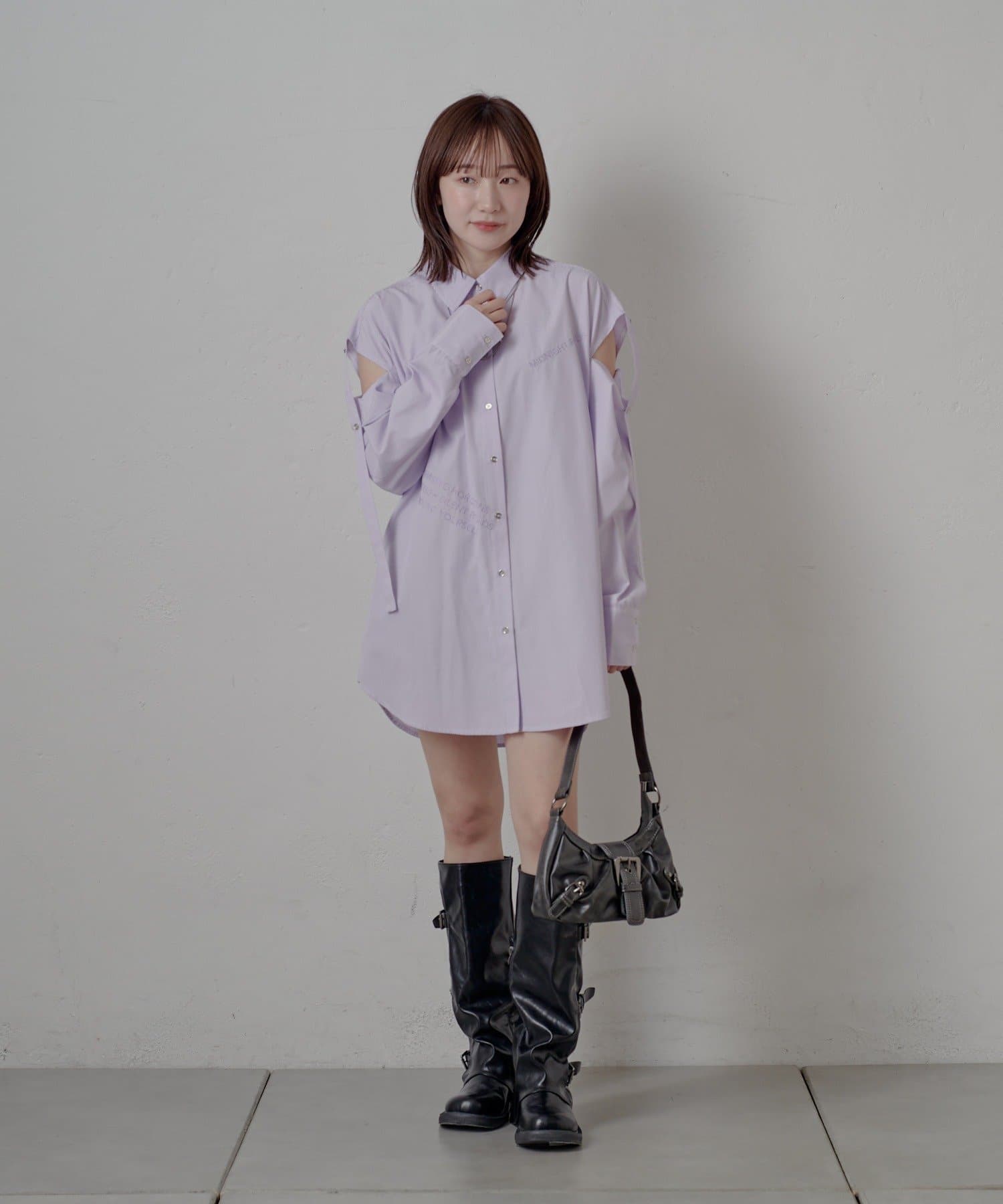 OUTLET(アウトレット) 【mline】肩あき刺繍ビッグシャツ