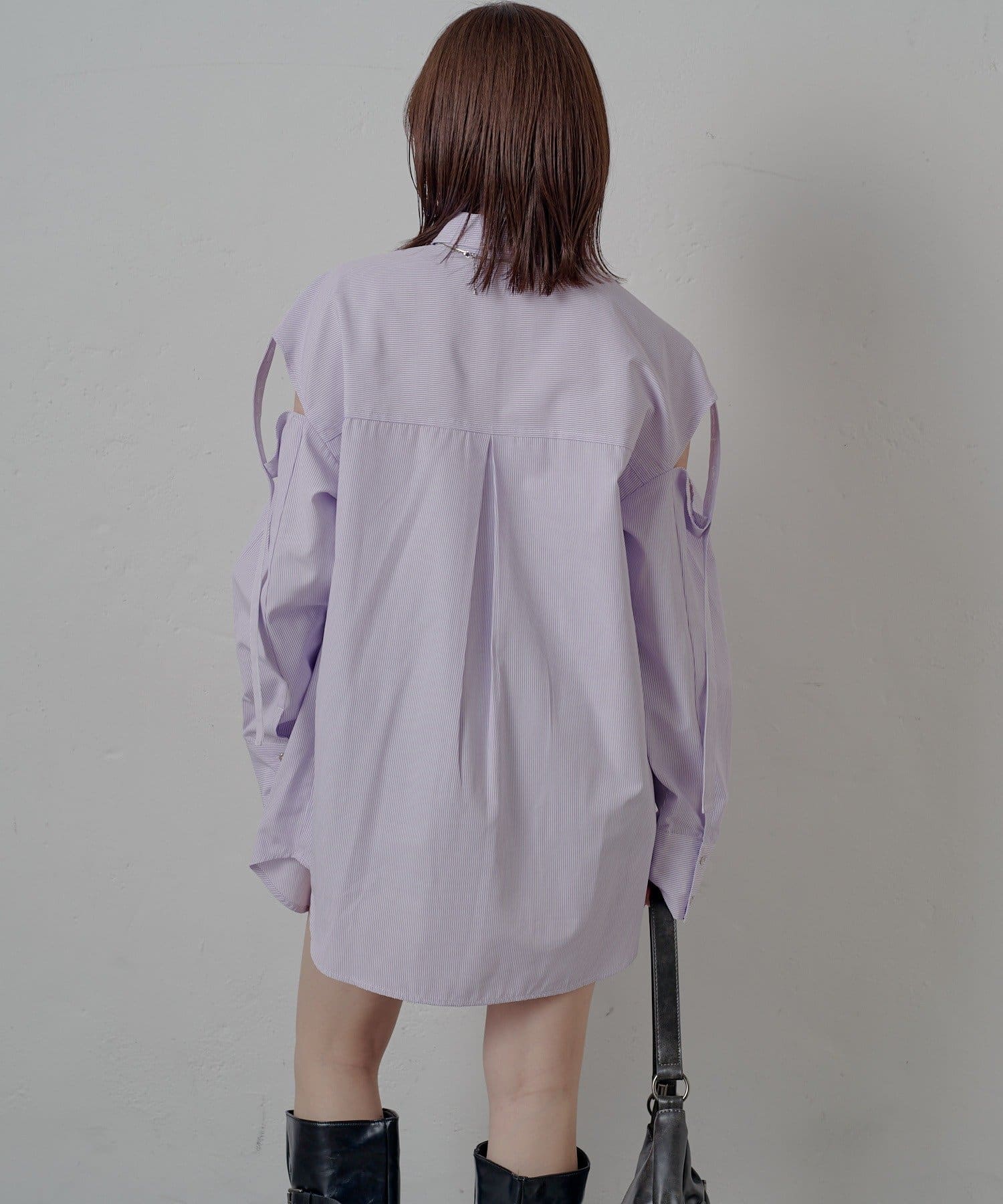 OUTLET(アウトレット) 【mline】肩あき刺繍ビッグシャツ