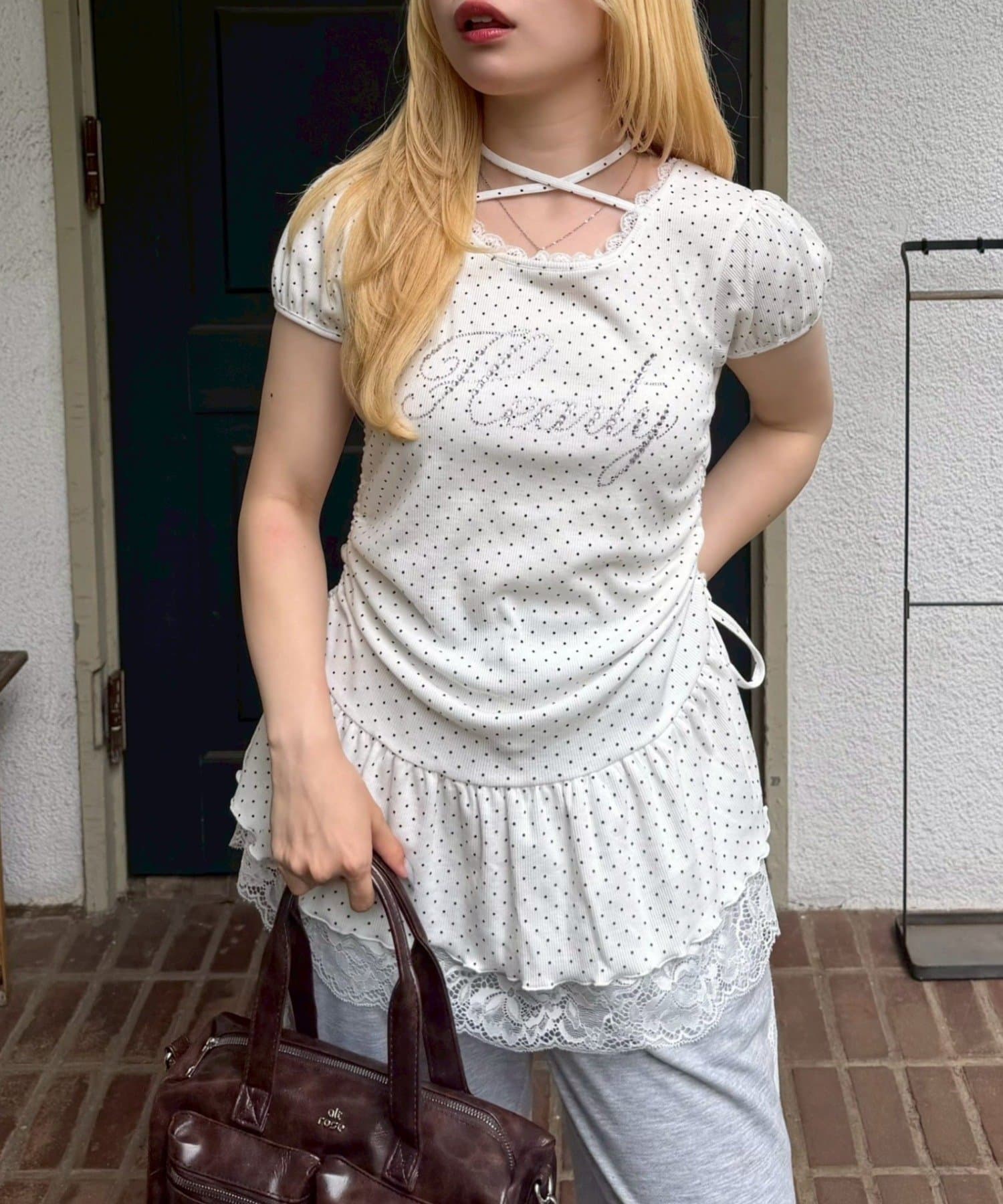 NICE CLAUP / OLIVE des OLIVE OUTLET(ナイスクラップ  / オリーブ デ オリーブ アウトレット) 【continuer】ドロスト裾レースチュニック