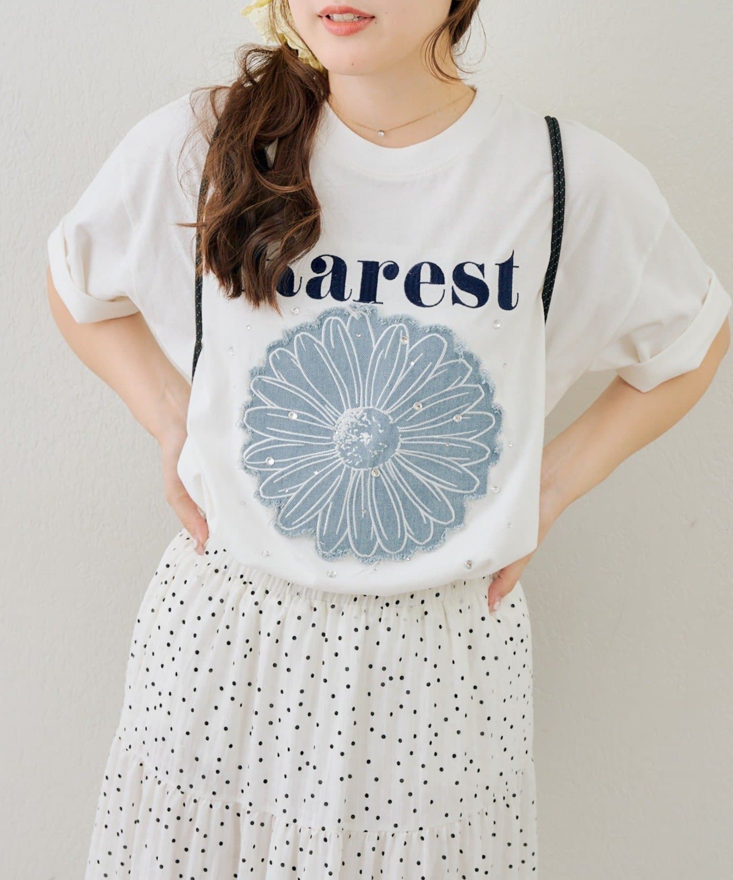 NICE CLAUP / OLIVE des OLIVE OUTLET(ナイスクラップ  / オリーブ デ オリーブ アウトレット) 【ANOTHER BRANCH】お花×ラインストーンBIGTシャツ
