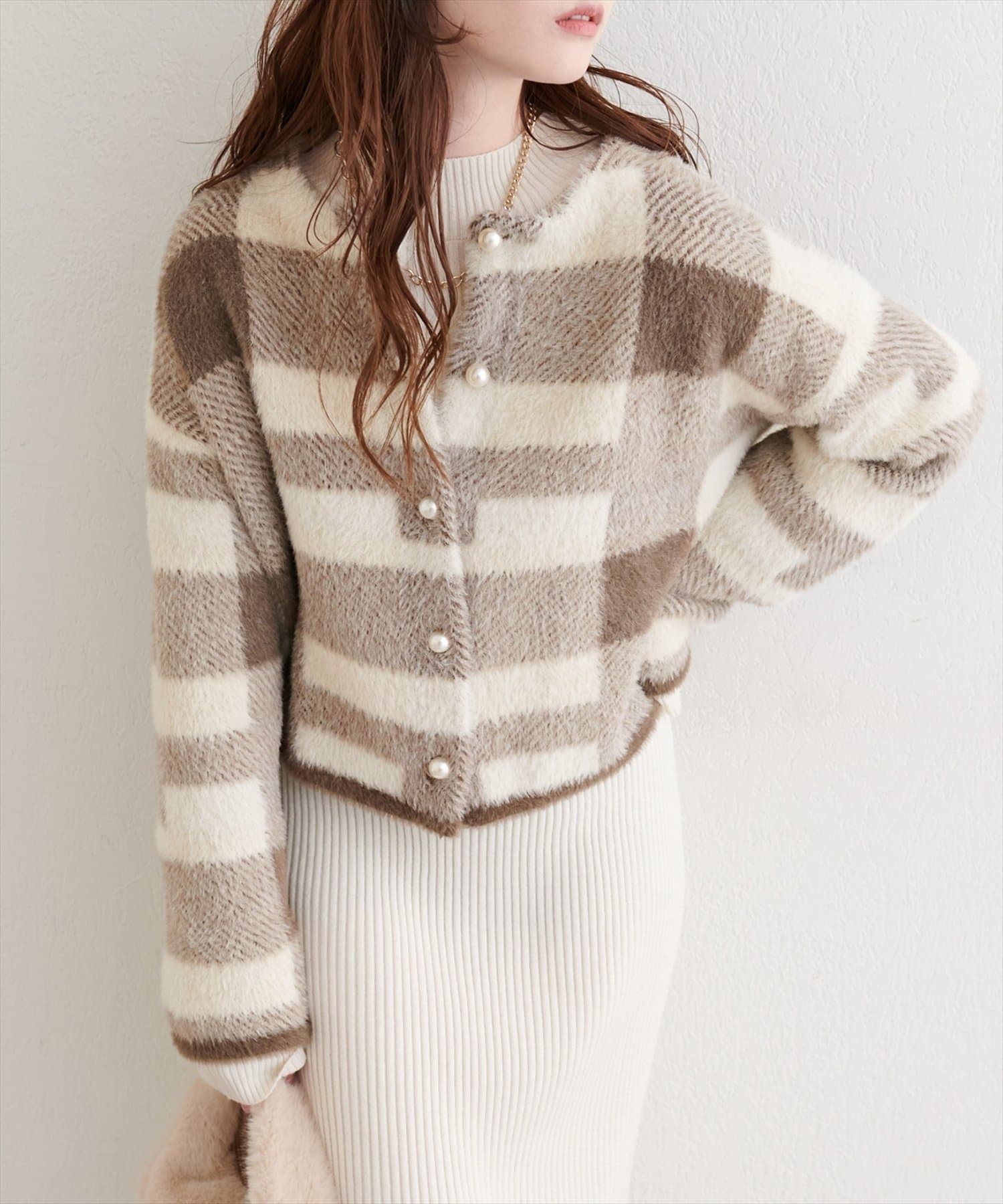 NICE CLAUP / OLIVE des OLIVE OUTLET(ナイスクラップ  / オリーブ デ オリーブ アウトレット) 【natural couture】シャギーミドル丈ニットカーデ