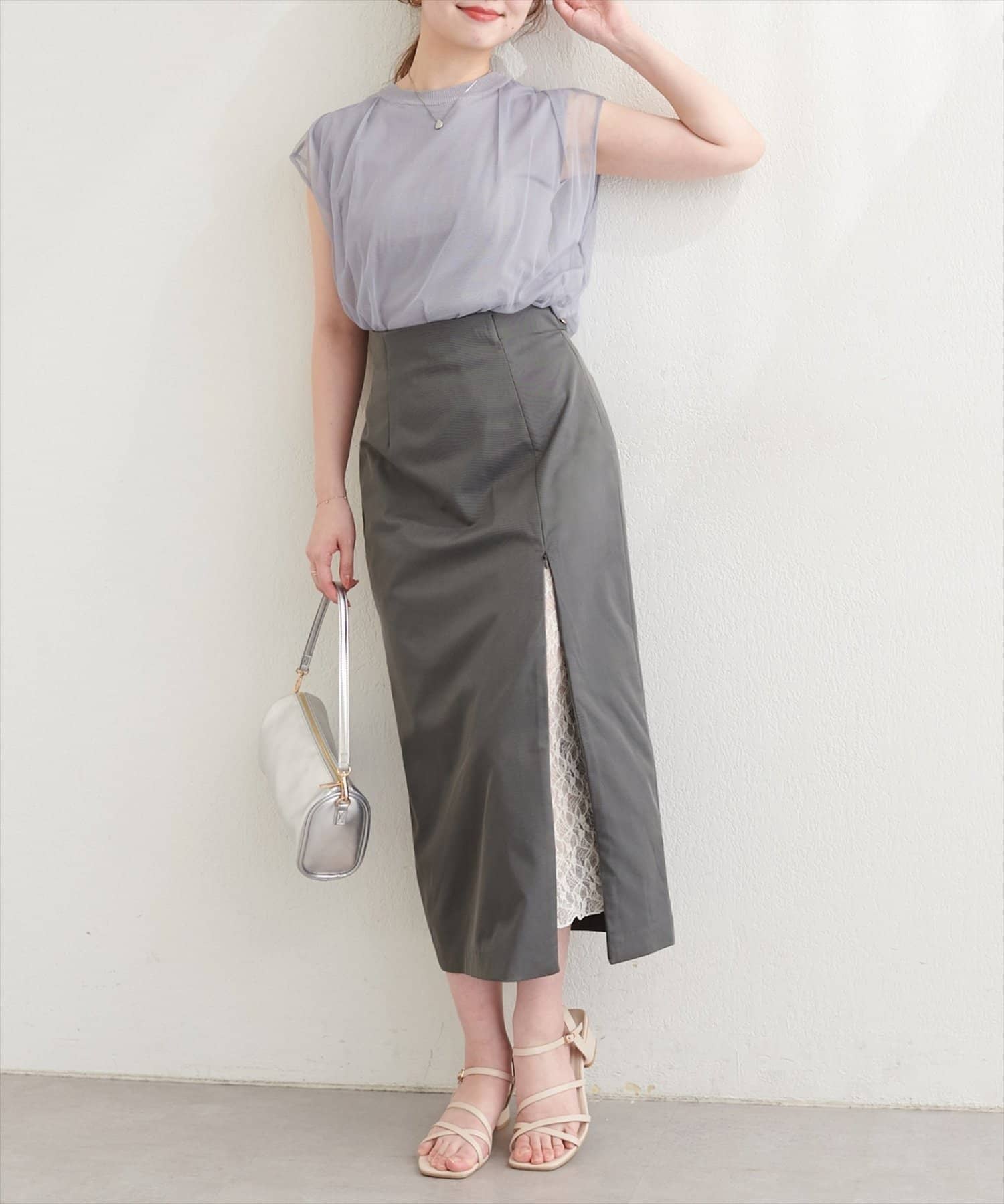 NICE CLAUP / OLIVE des OLIVE OUTLET(ナイスクラップ  / オリーブ デ オリーブ アウトレット) 【natural couture】スリットレーススカート