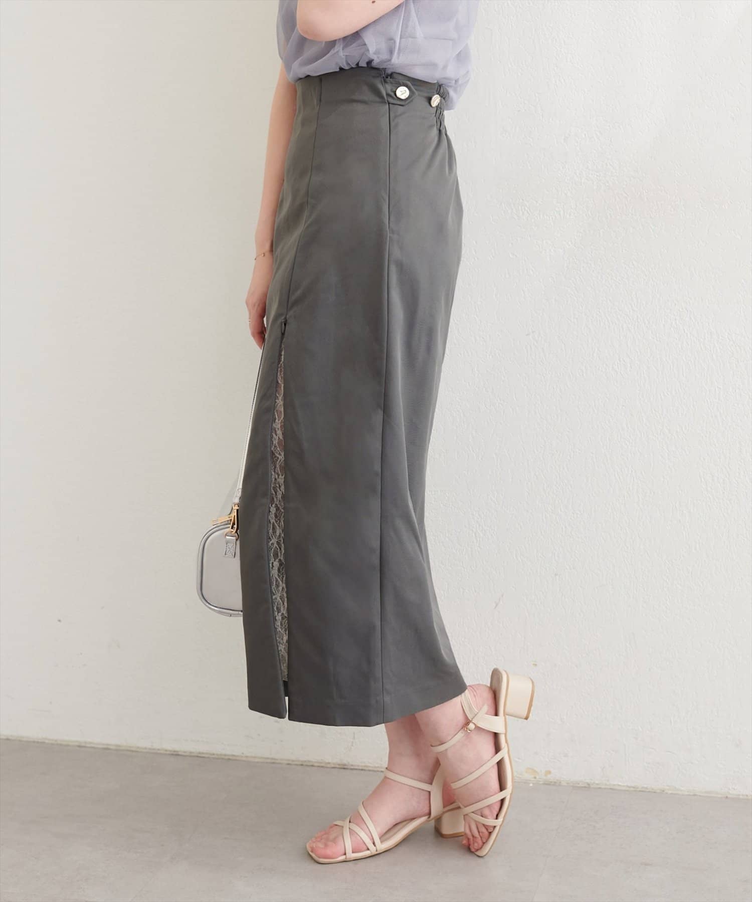 NICE CLAUP / OLIVE des OLIVE OUTLET(ナイスクラップ  / オリーブ デ オリーブ アウトレット) 【natural couture】スリットレーススカート