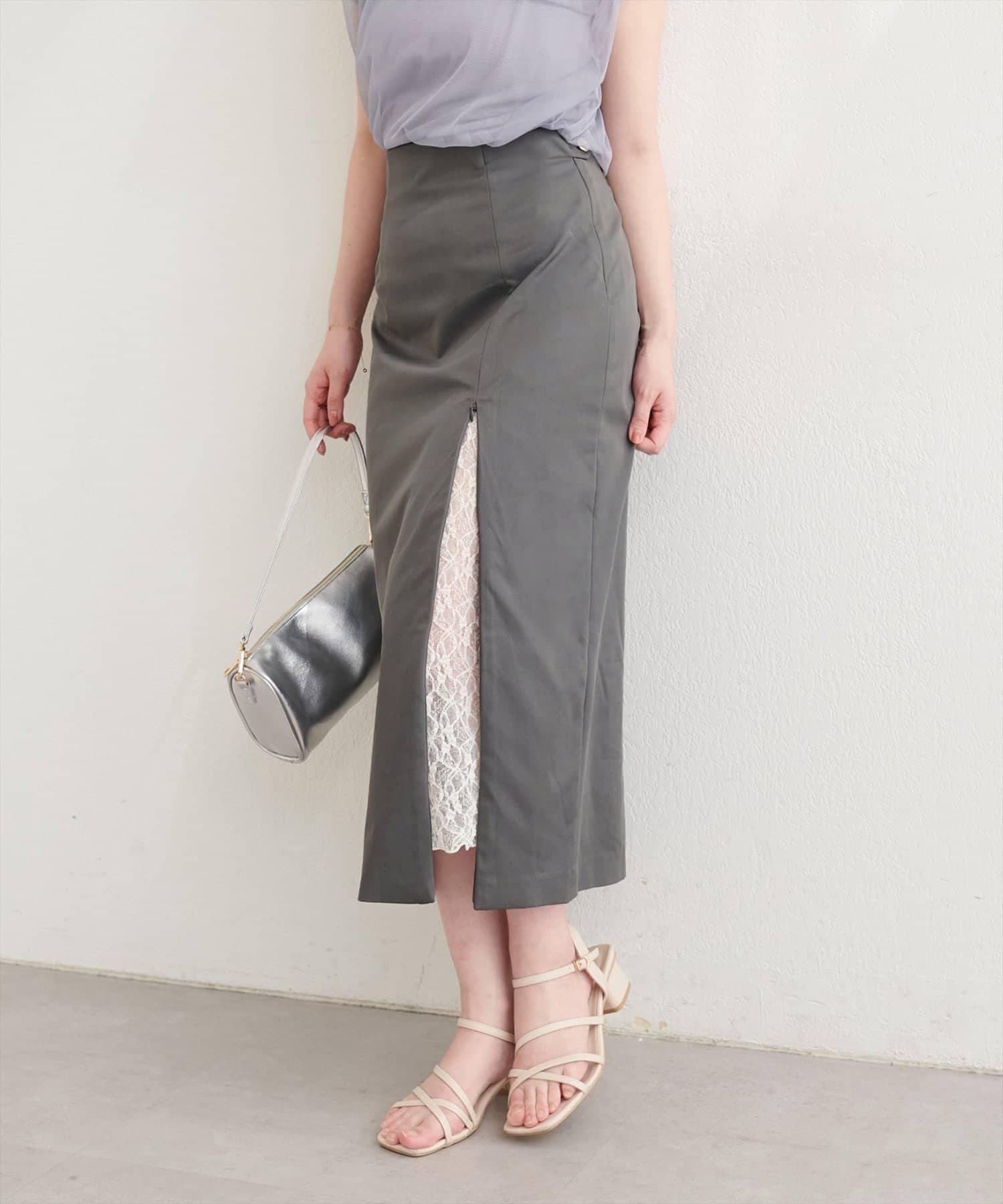 NICE CLAUP / OLIVE des OLIVE OUTLET(ナイスクラップ  / オリーブ デ オリーブ アウトレット) 【natural couture】スリットレーススカート