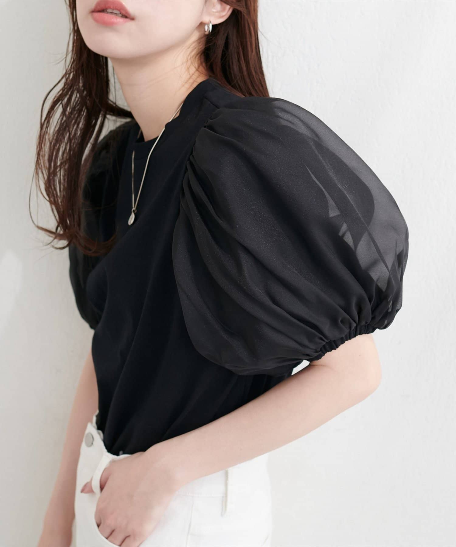 NICE CLAUP / OLIVE des OLIVE OUTLET(ナイスクラップ  / オリーブ デ オリーブ アウトレット) 【natural couture】オーガンジーパフスリーブT