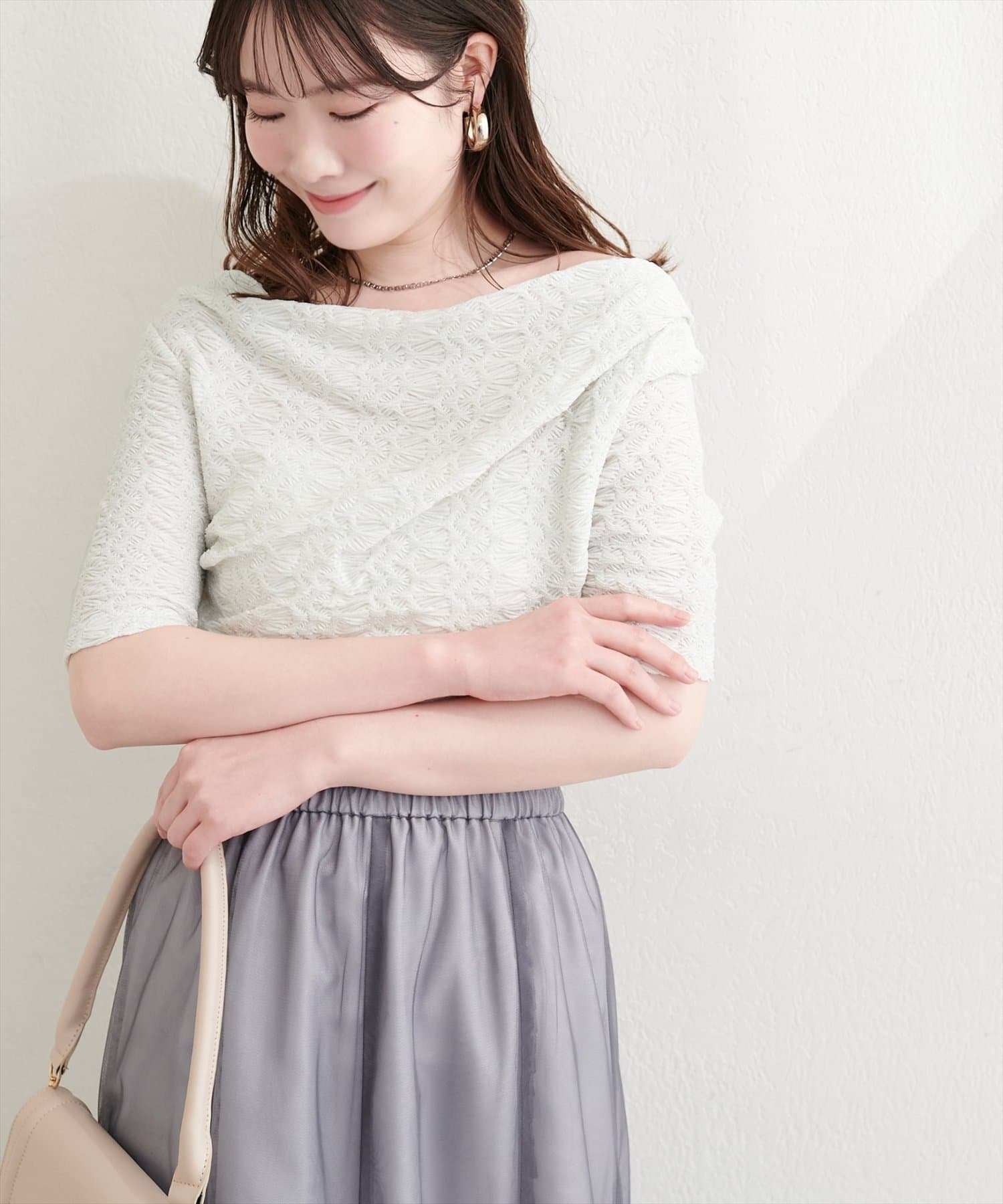 NICE CLAUP / OLIVE des OLIVE OUTLET(ナイスクラップ  / オリーブ デ オリーブ アウトレット) 【natural couture】ジャガードカットドレープトップス