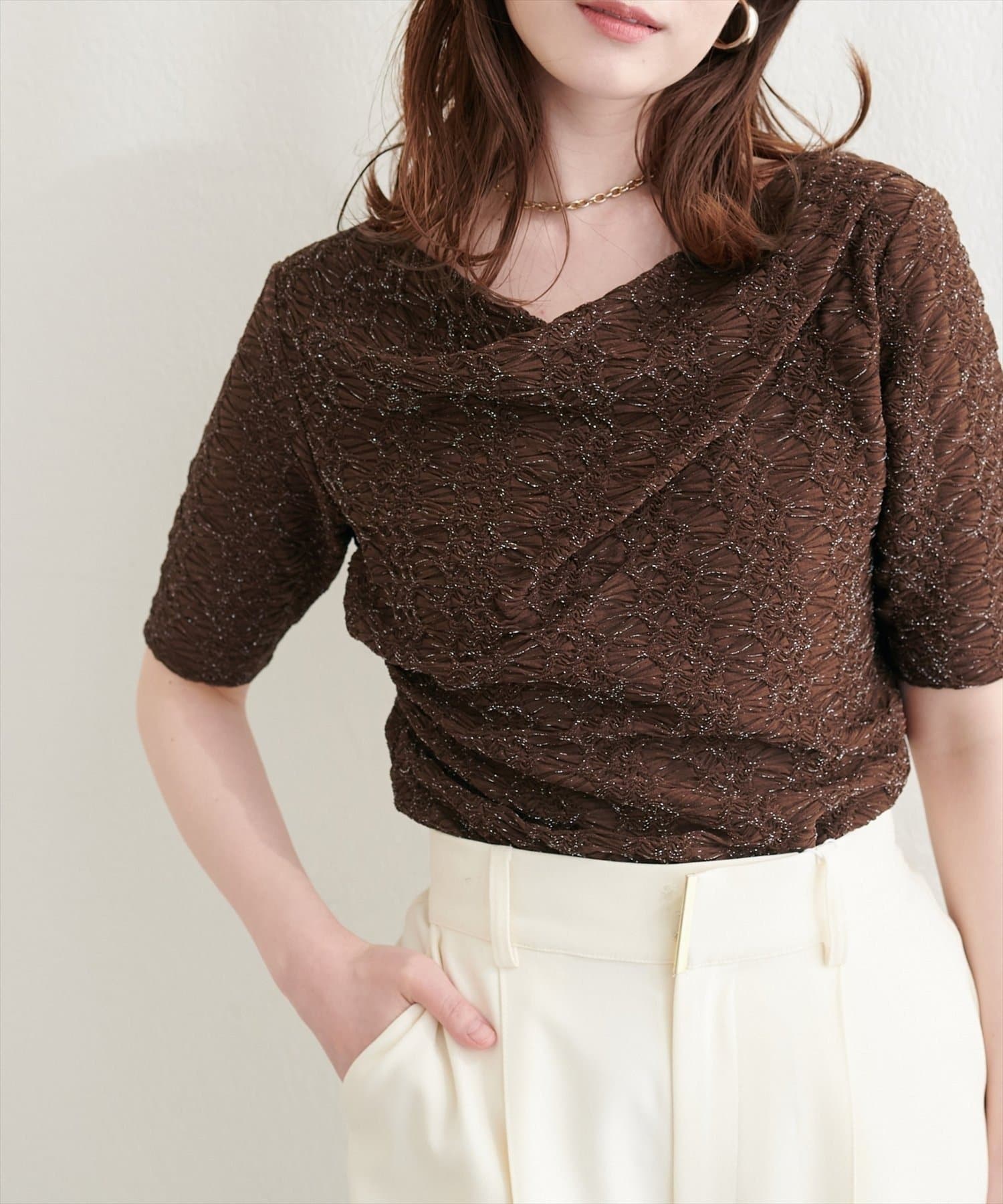 NICE CLAUP / OLIVE des OLIVE OUTLET(ナイスクラップ  / オリーブ デ オリーブ アウトレット) 【natural couture】ジャガードカットドレープトップス