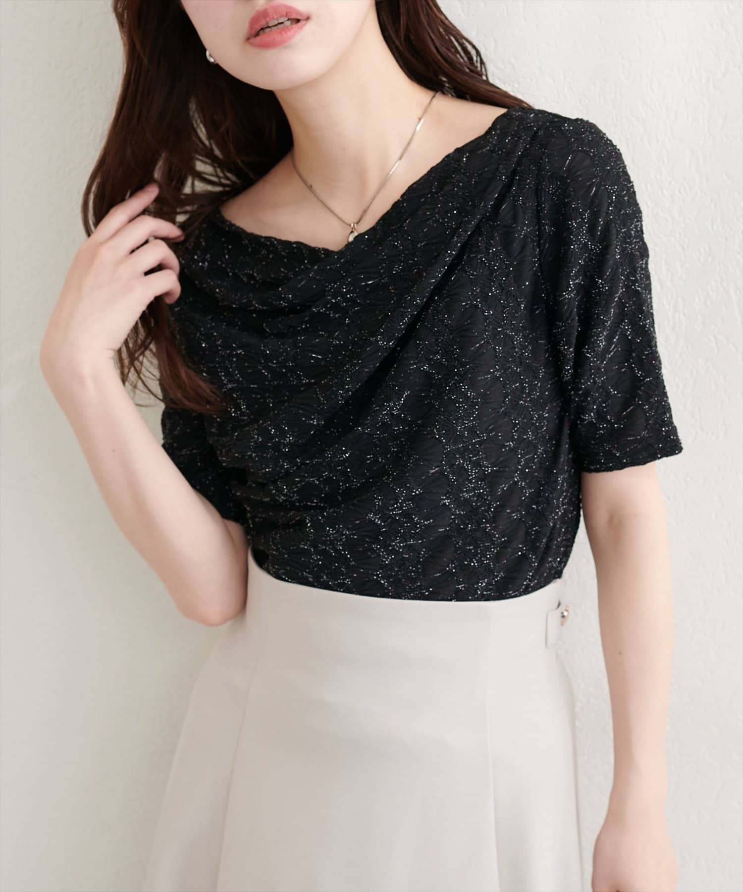 NICE CLAUP / OLIVE des OLIVE OUTLET(ナイスクラップ  / オリーブ デ オリーブ アウトレット) 【natural couture】ジャガードカットドレープトップス