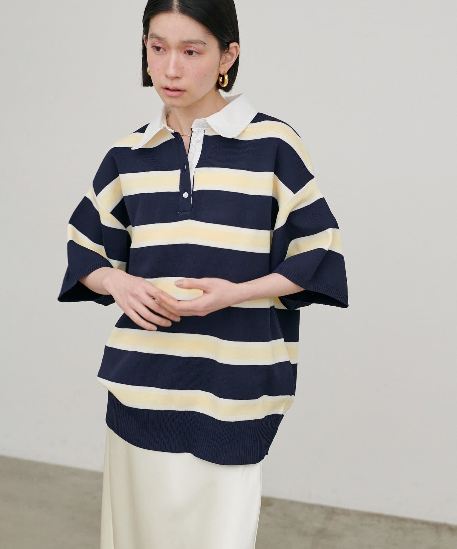 NICE CLAUP / OLIVE des OLIVE OUTLET(ナイスクラップ  / オリーブ デ オリーブ アウトレット) 【LARUTA】シャツ衿半袖ポロニット