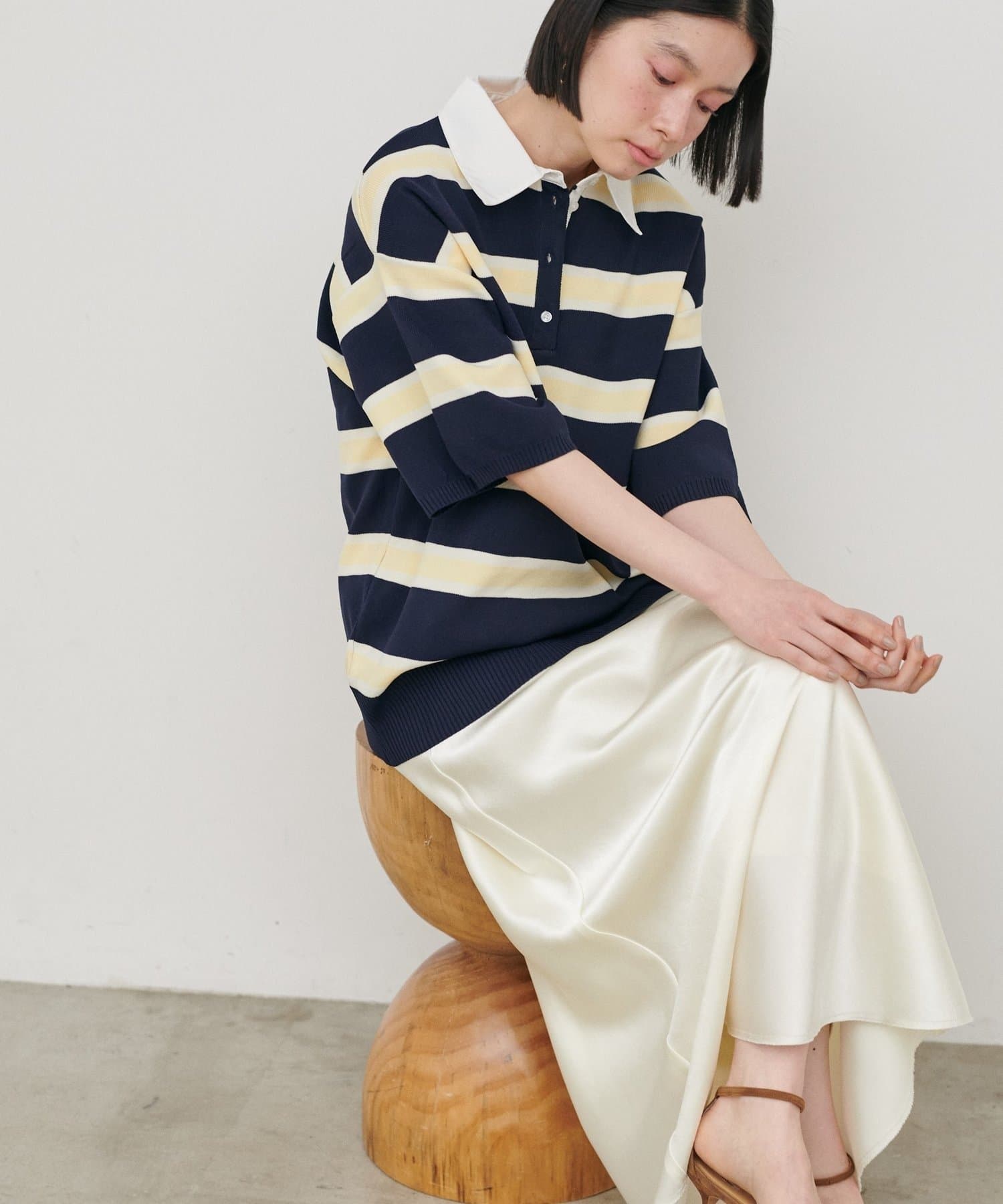 NICE CLAUP / OLIVE des OLIVE OUTLET(ナイスクラップ  / オリーブ デ オリーブ アウトレット) 【LARUTA】シャツ衿半袖ポロニット