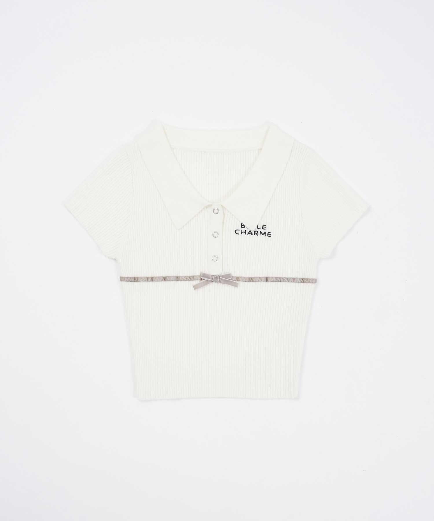 Belle Charme(ベルシャルム) Ribbon Polo Knit