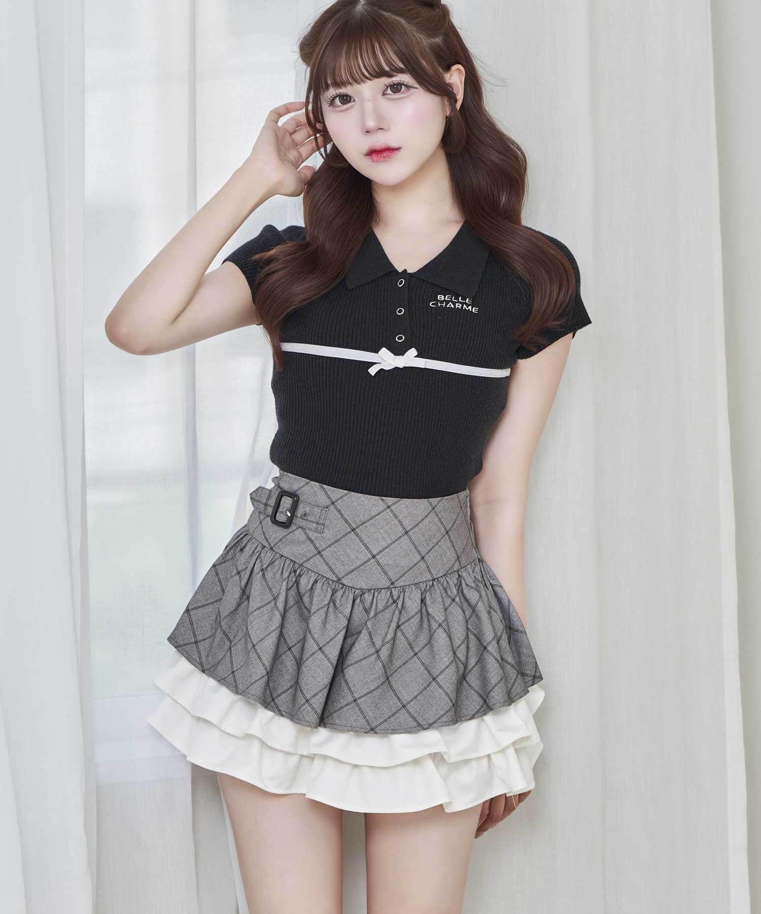 Belle Charme(ベルシャルム) Ribbon Polo Knit