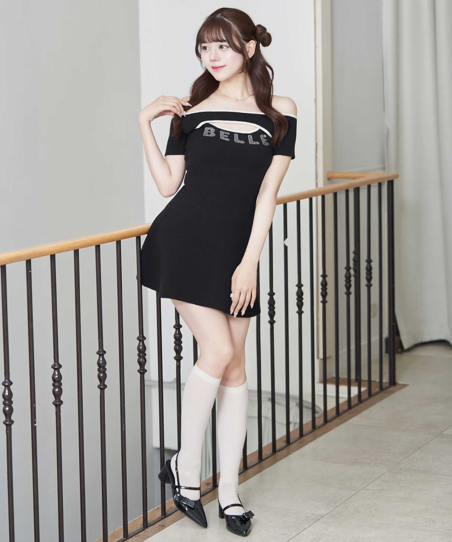 Belle Charme(ベルシャルム) Logo Knit Flare Onepiece