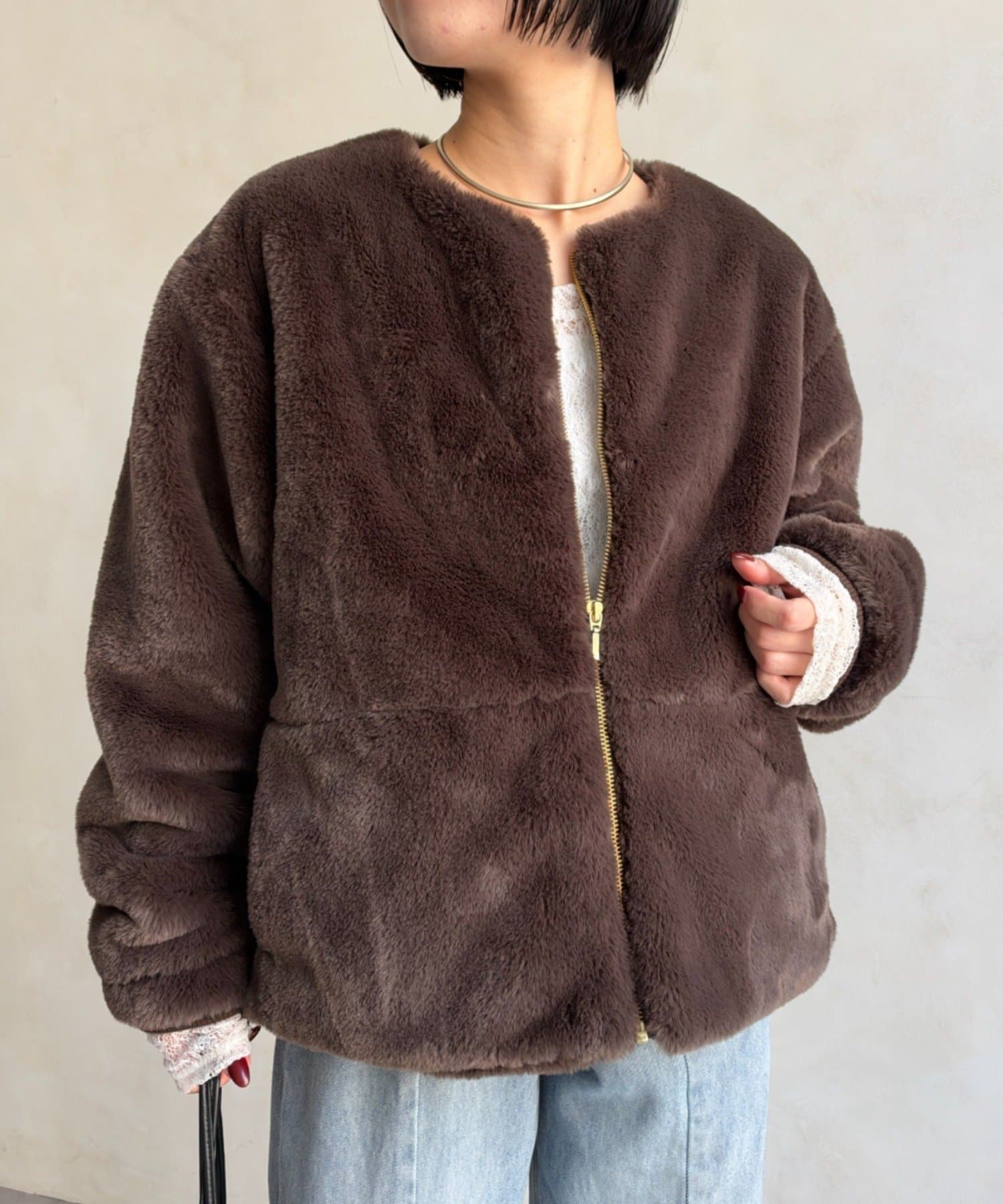 Jena　espace merveilleux(ジェナ　エスパスメルヴェイユ) エコファーノーカラージャケット