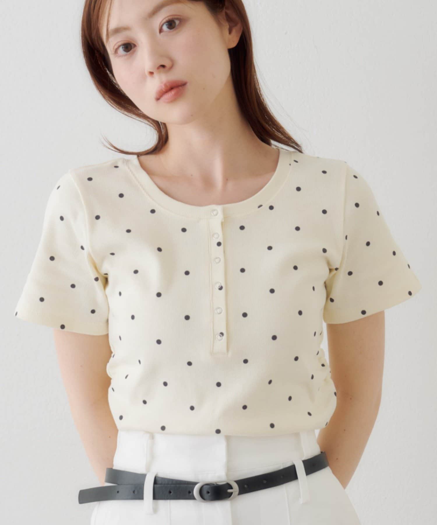 Kastane(カスタネ) 【5.31(日)0:00発売/WEB限定/無地＆ドット＆ボーダー】リブヘンリーTEE
