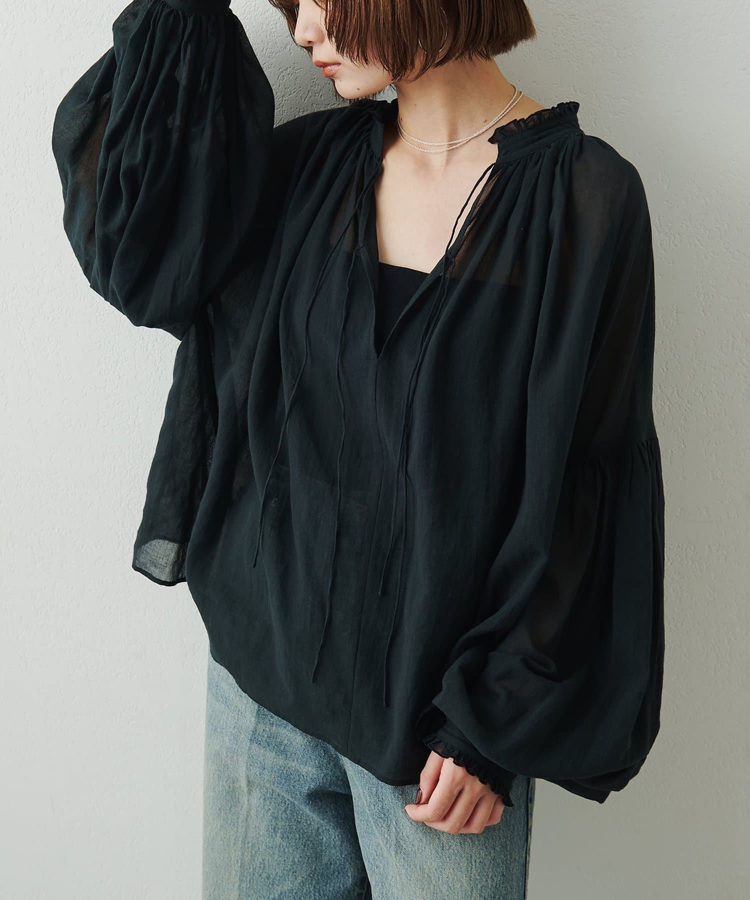 Whim Gazette(ウィム ガゼット) 2wayコットンシフォンブラウス