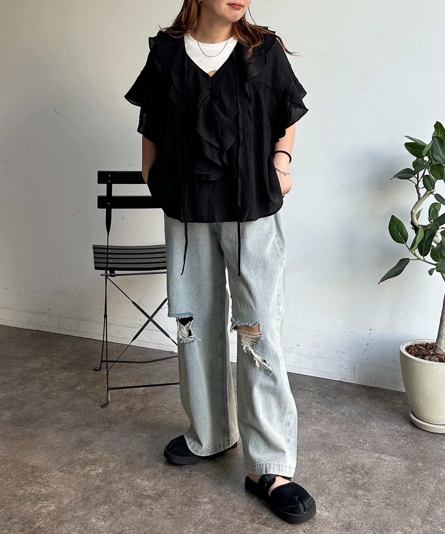 CPCM(シーピーシーエム) ワイドストレートダメージデニム