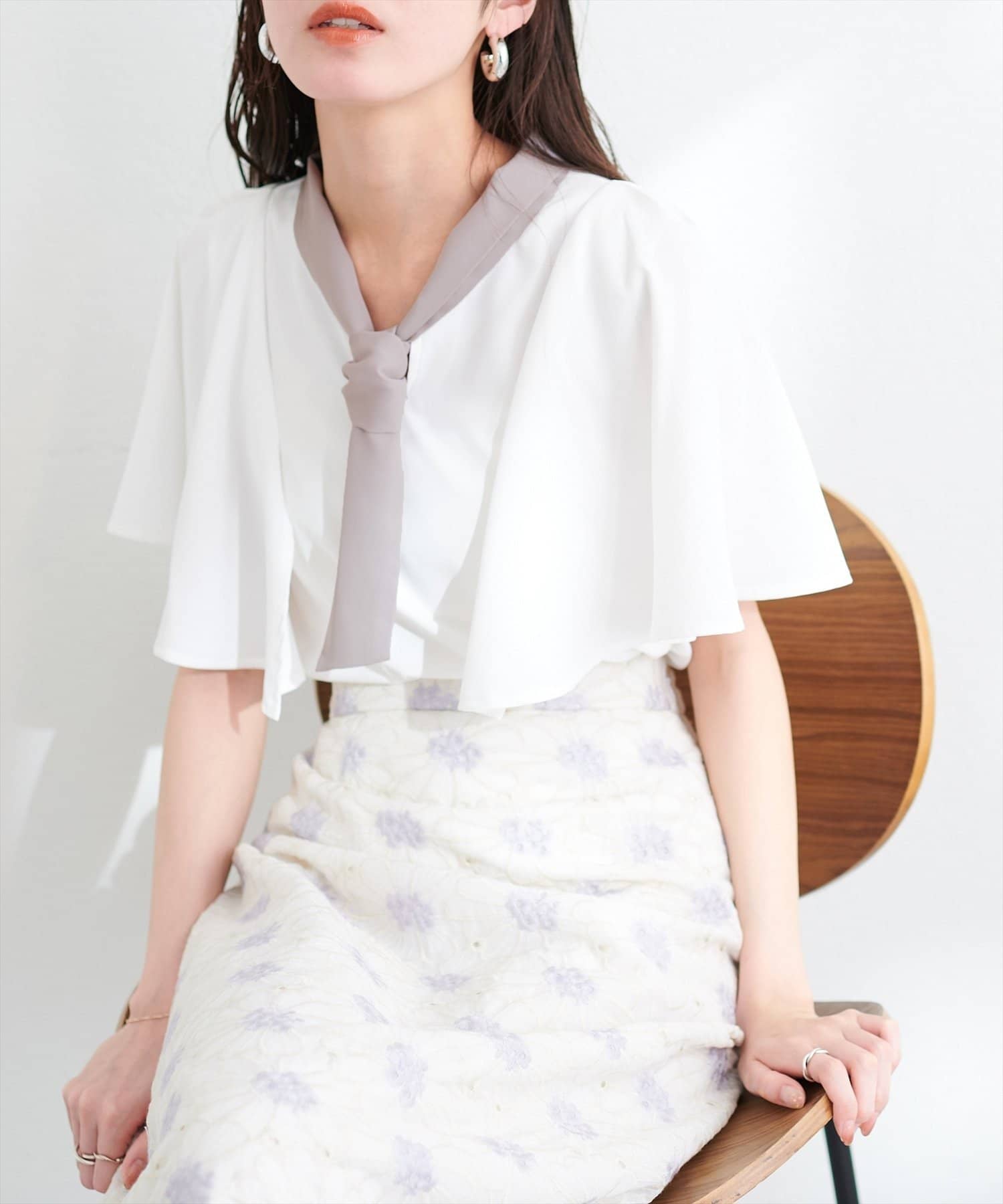 NICE CLAUP / OLIVE des OLIVE OUTLET(ナイスクラップ  / オリーブ デ オリーブ アウトレット) 【natural couture】スカーフプリントボウタイブラウス