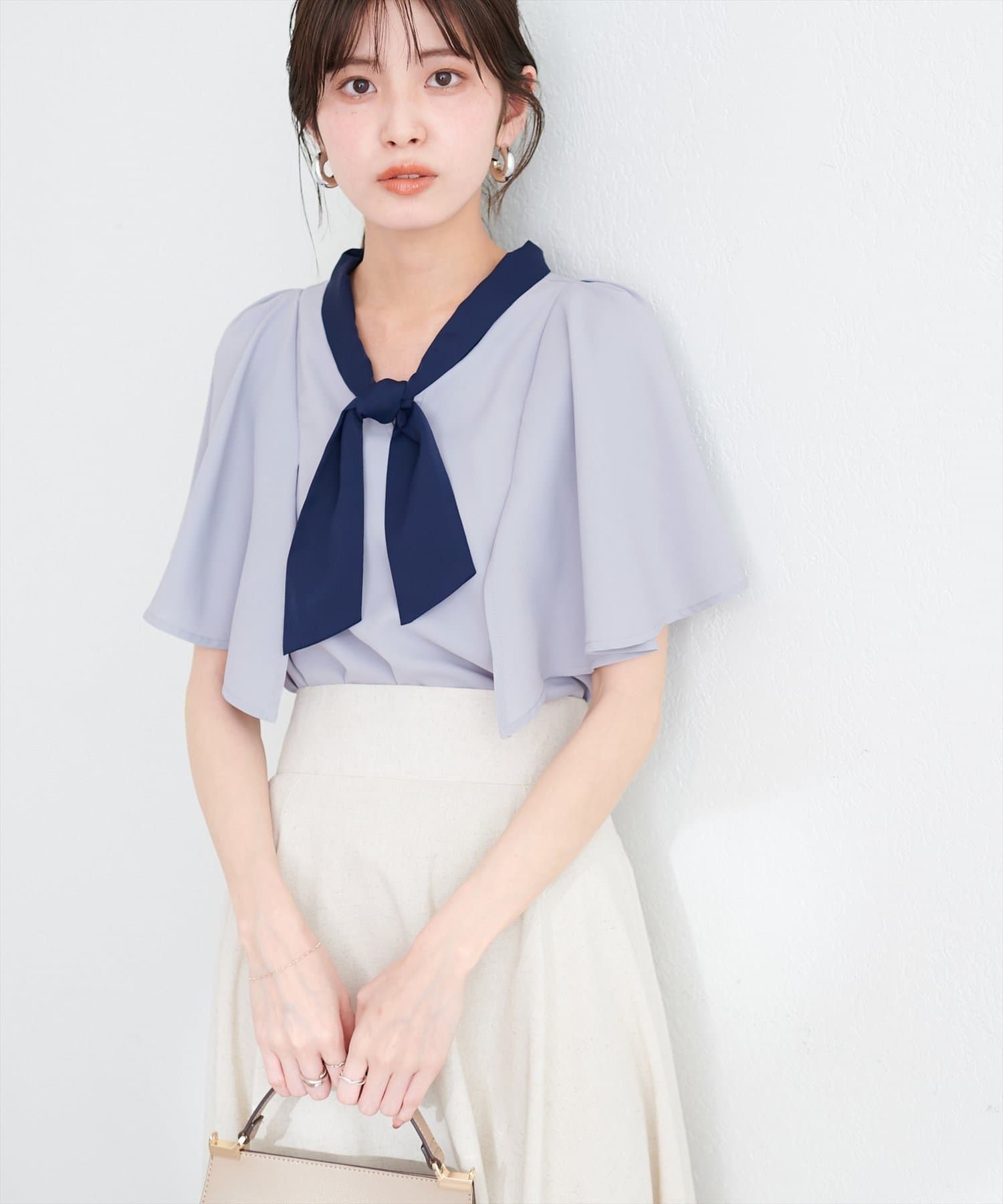 NICE CLAUP / OLIVE des OLIVE OUTLET(ナイスクラップ  / オリーブ デ オリーブ アウトレット) 【natural couture】スカーフプリントボウタイブラウス
