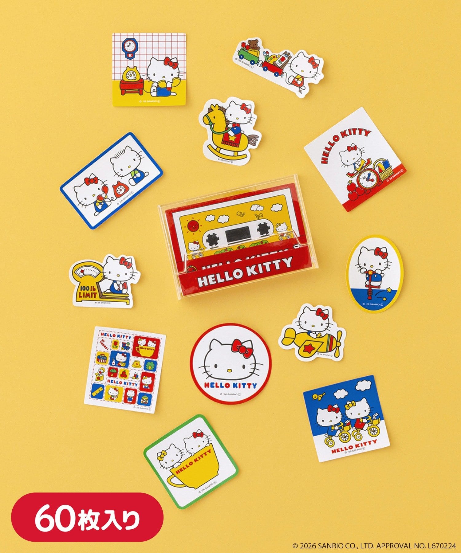 3COINS(スリーコインズ) カセットテープケース付きステッカーセット／HELLO KITTY