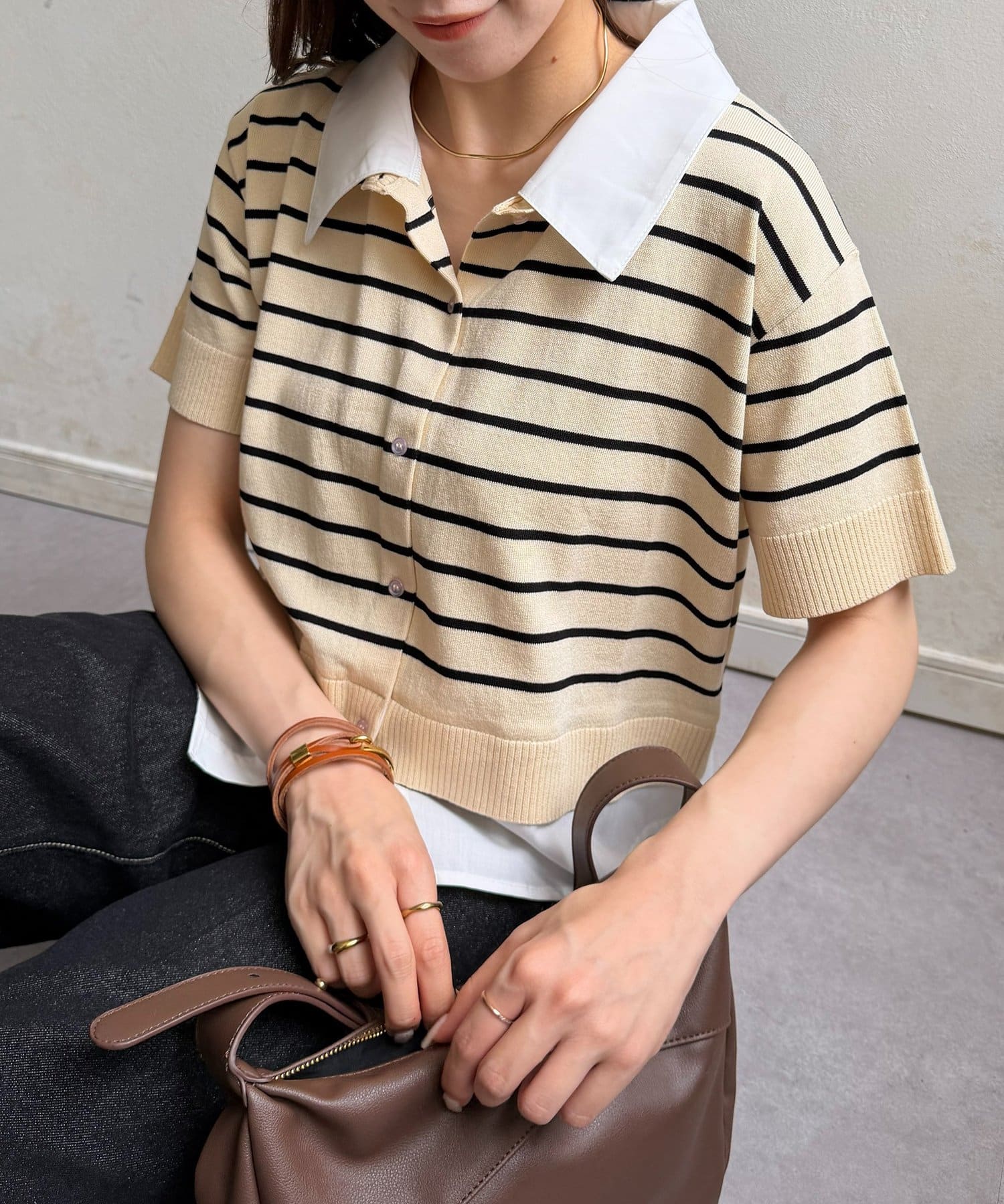 Thevon.(ゼヴォン) シャツドッキング半袖ニットプルオーバー